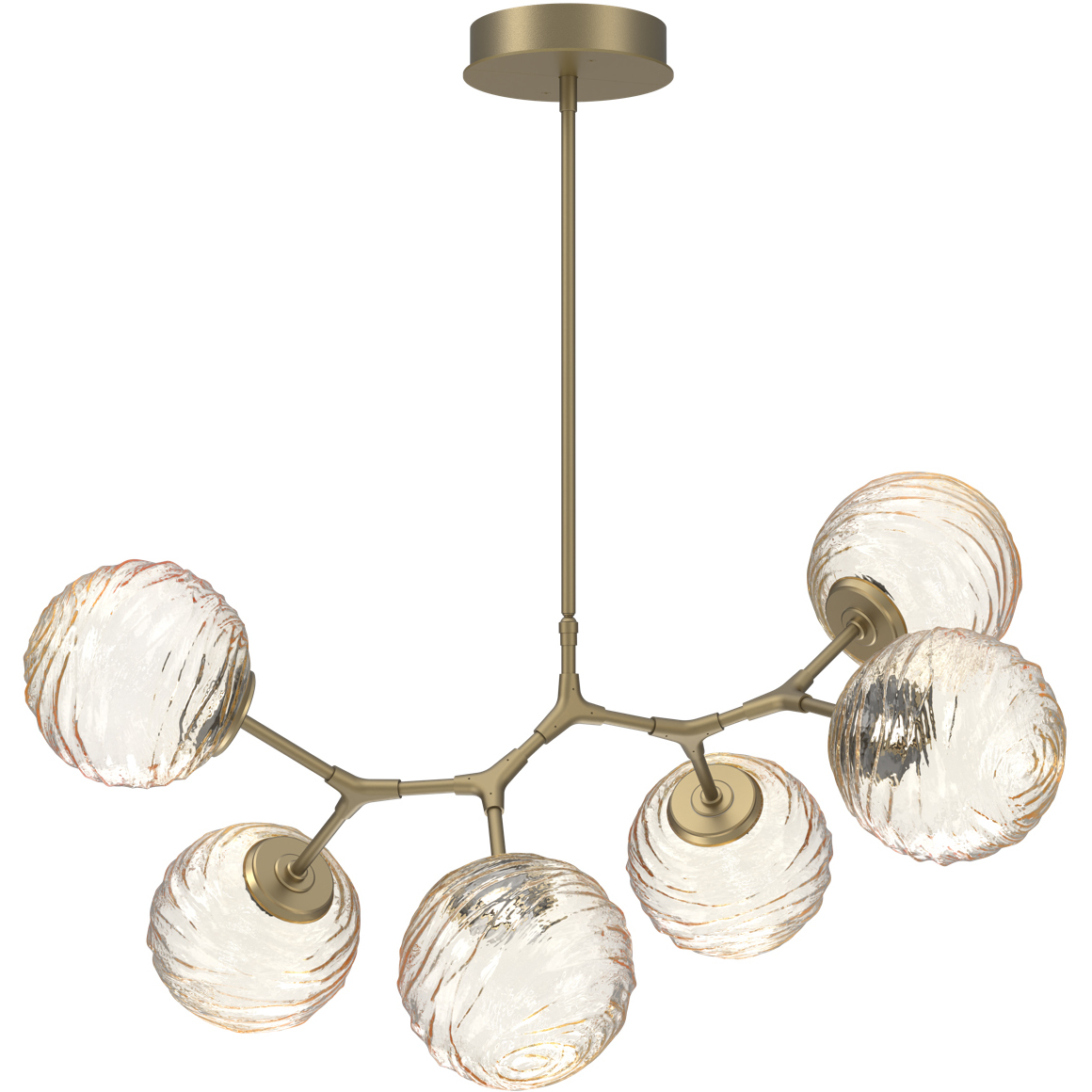 Gaia LED 36 inch Gilded Brass Linear Multi-Pendant Ceiling Light in 3000K LED, Amber, Modern Branch