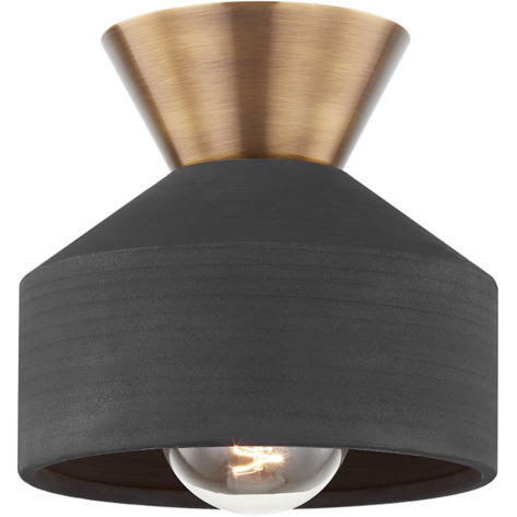 Covina 1 Light 7.75 inch Patina Brass/Ceramic Black Flush Mount Ceiling Light