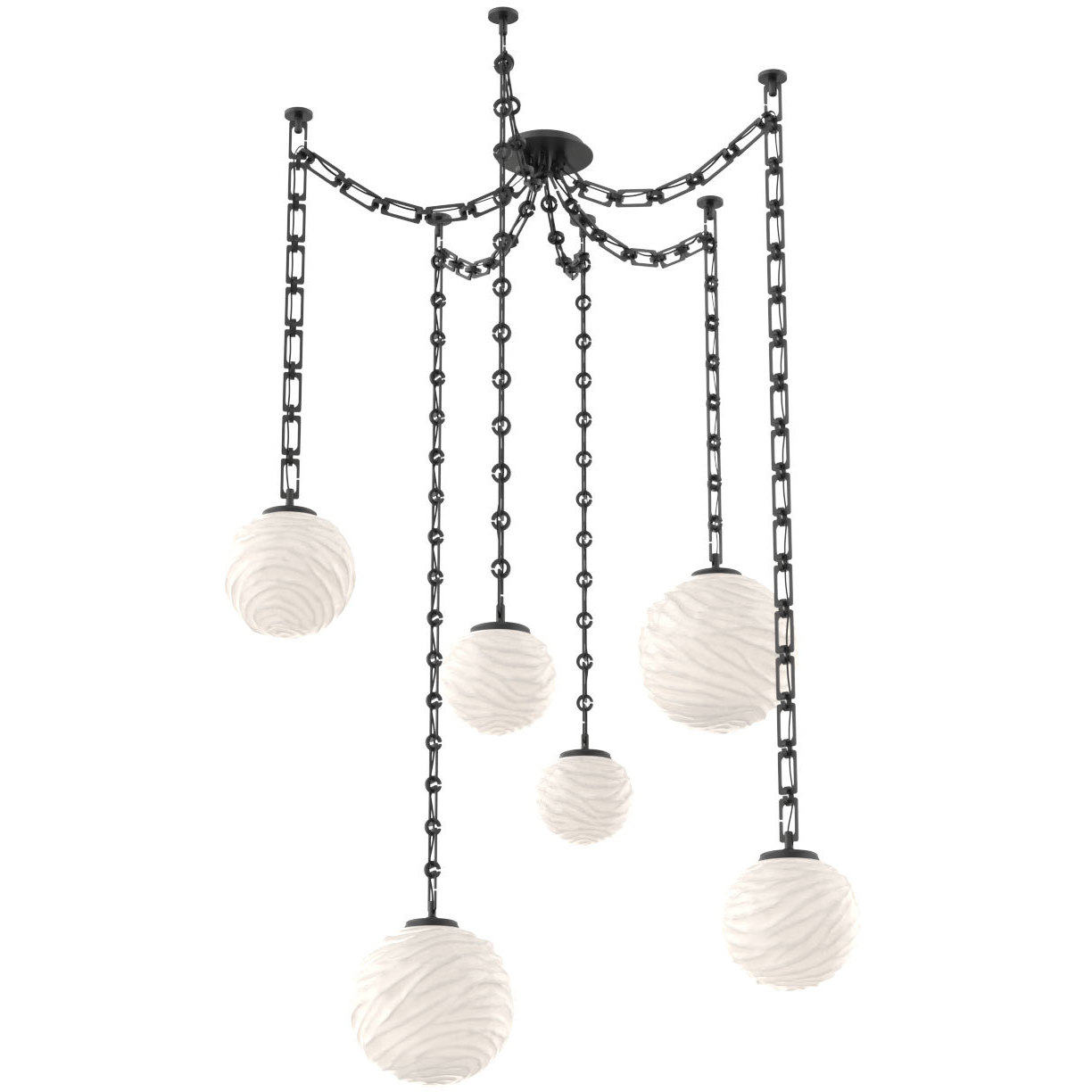 Gaia LED 19.4 inch Matte Black Swag Multi-Pendant Ceiling Light in 3000K LED, Rectangular Chain, White