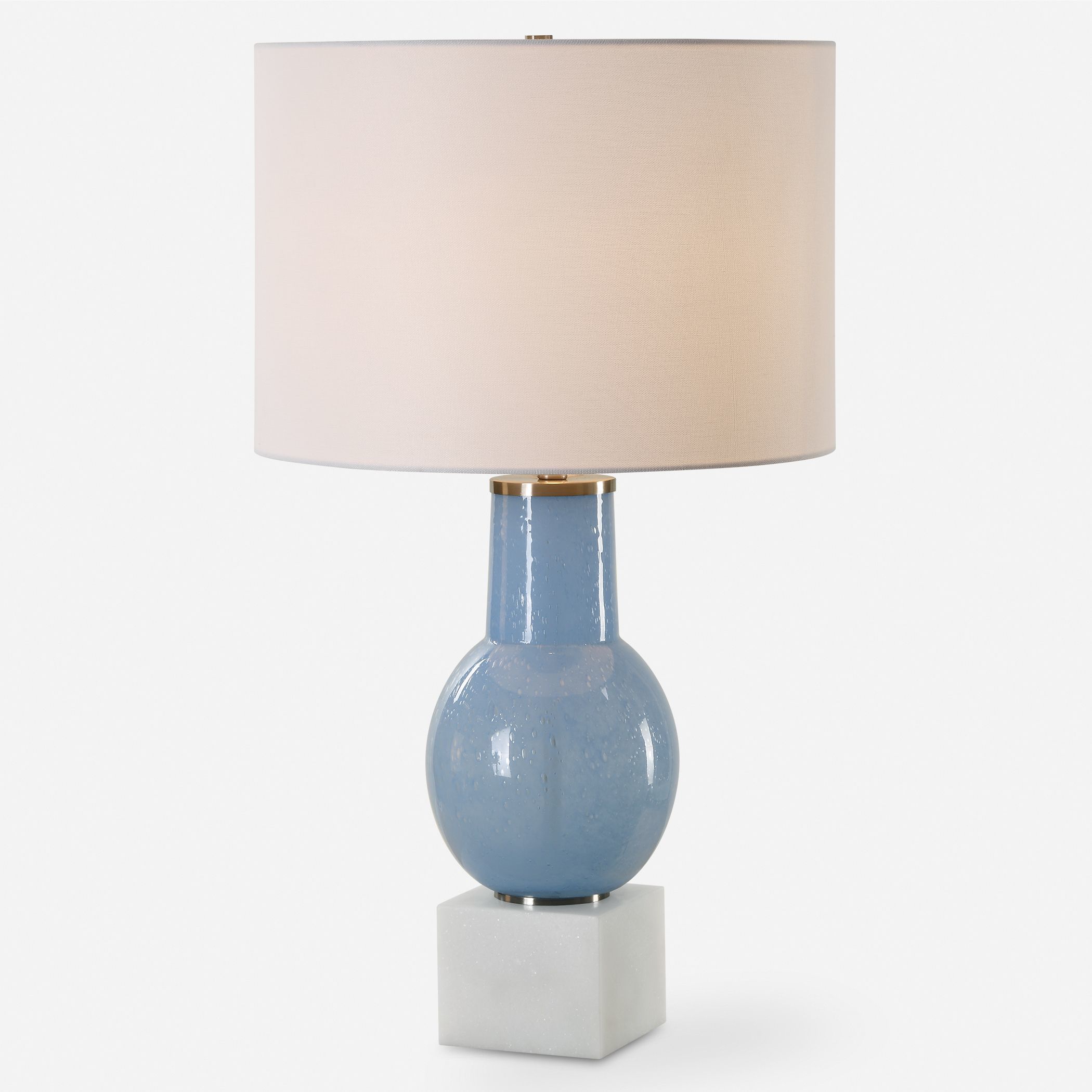 Clear Sky 28 inch 150.00 watt Sky Blue Seeded Glass with Marble Foot and Brushed Nickel Table Lamp Portable Light
