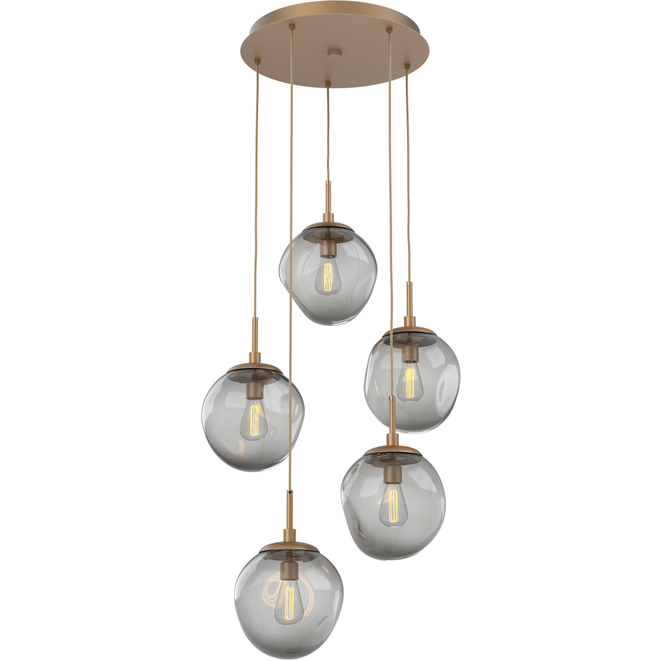 Aster Incandescent 5 Light Novel Brass Chandelier Ceiling Light, Round Multi-Pendant