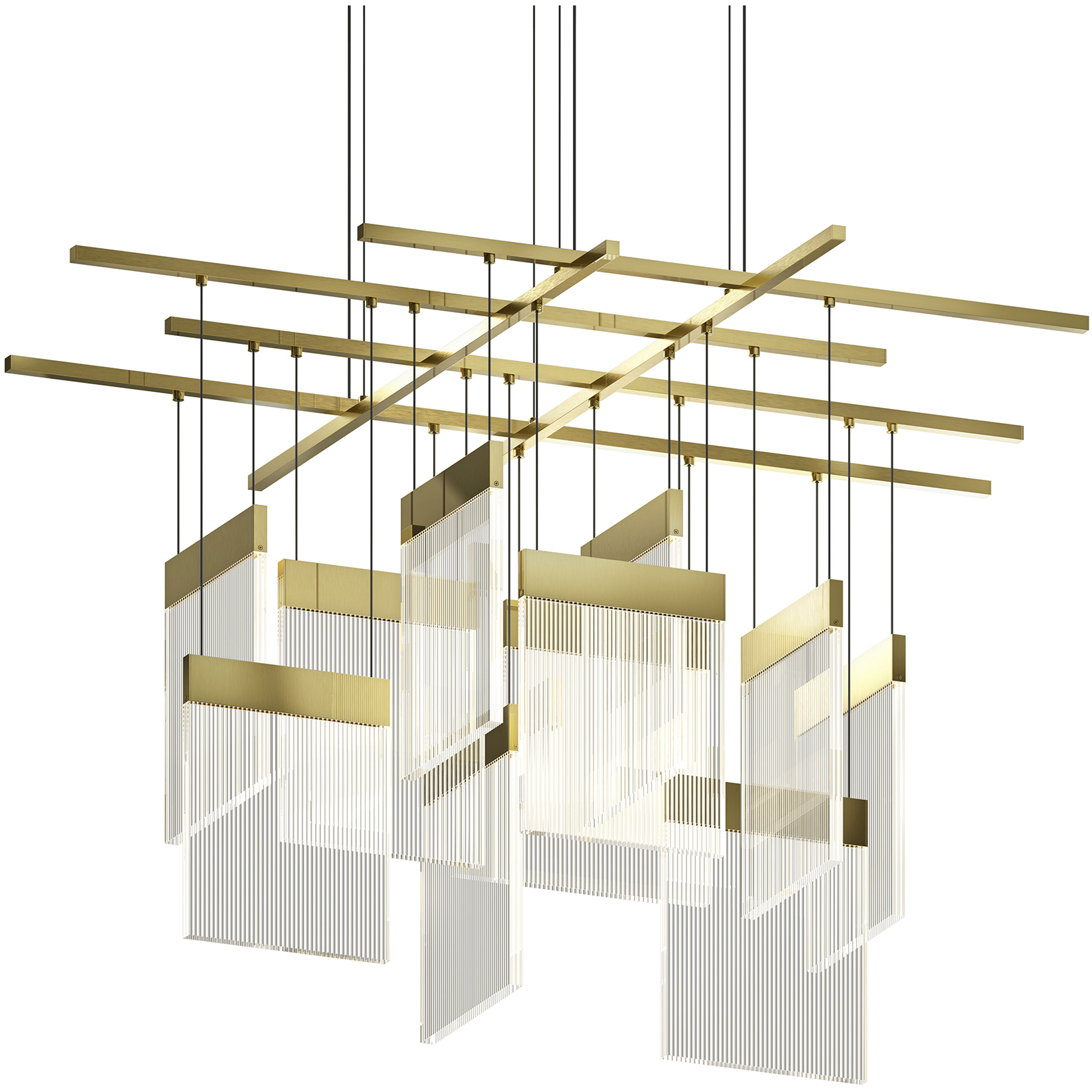 V Panels 11 Light 46.75 inch Brass Pendant Ceiling Light