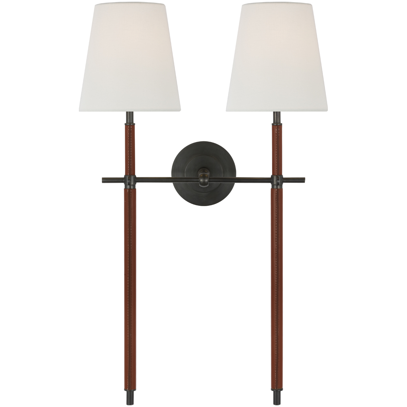 Thomas O'Brien Bryant2 LED 16 inch Bronze and Saddle Leather Wrapped Double Tail Sconce Wall Light, Large