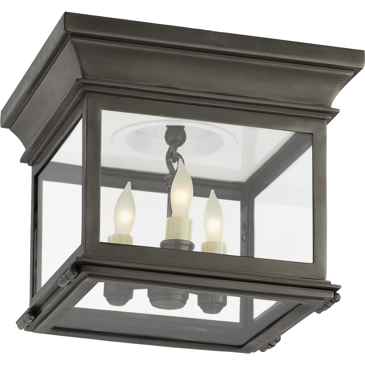 Chapman & Myers Club 3 Light 9 inch Bronze Flush Mount Ceiling Light in Clear Glass, Small
