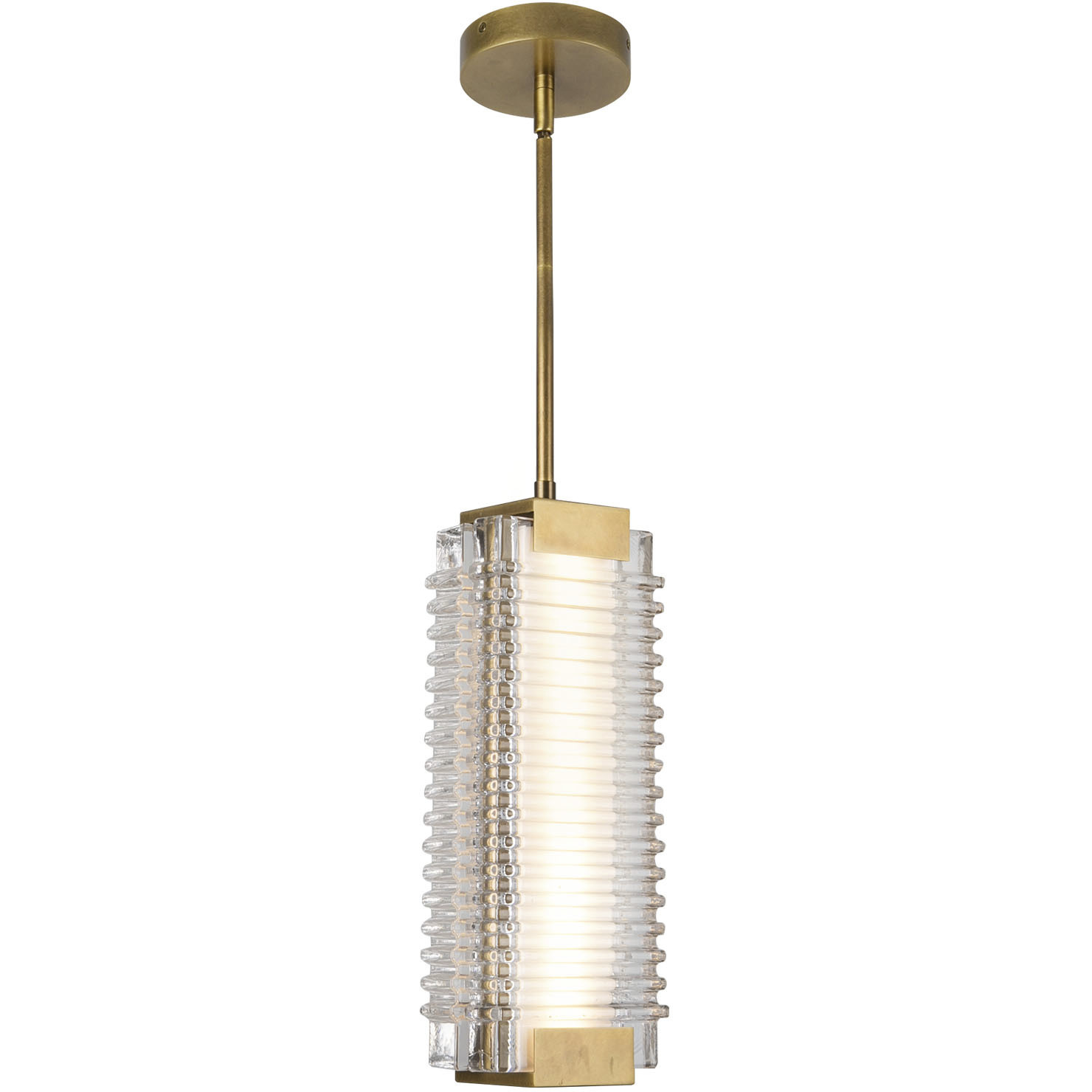 Alai LED 4.13 inch Vintage Brass/Ribbed Glass Pendant Ceiling Light