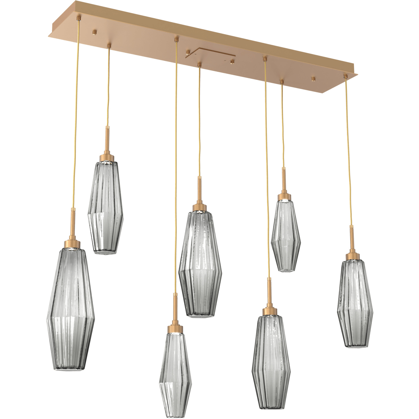 Aalto LED 45.3 inch Novel Brass Linear Pendant Ceiling Light in Optic Rib Smoke, 2700K LED, Multi-Port