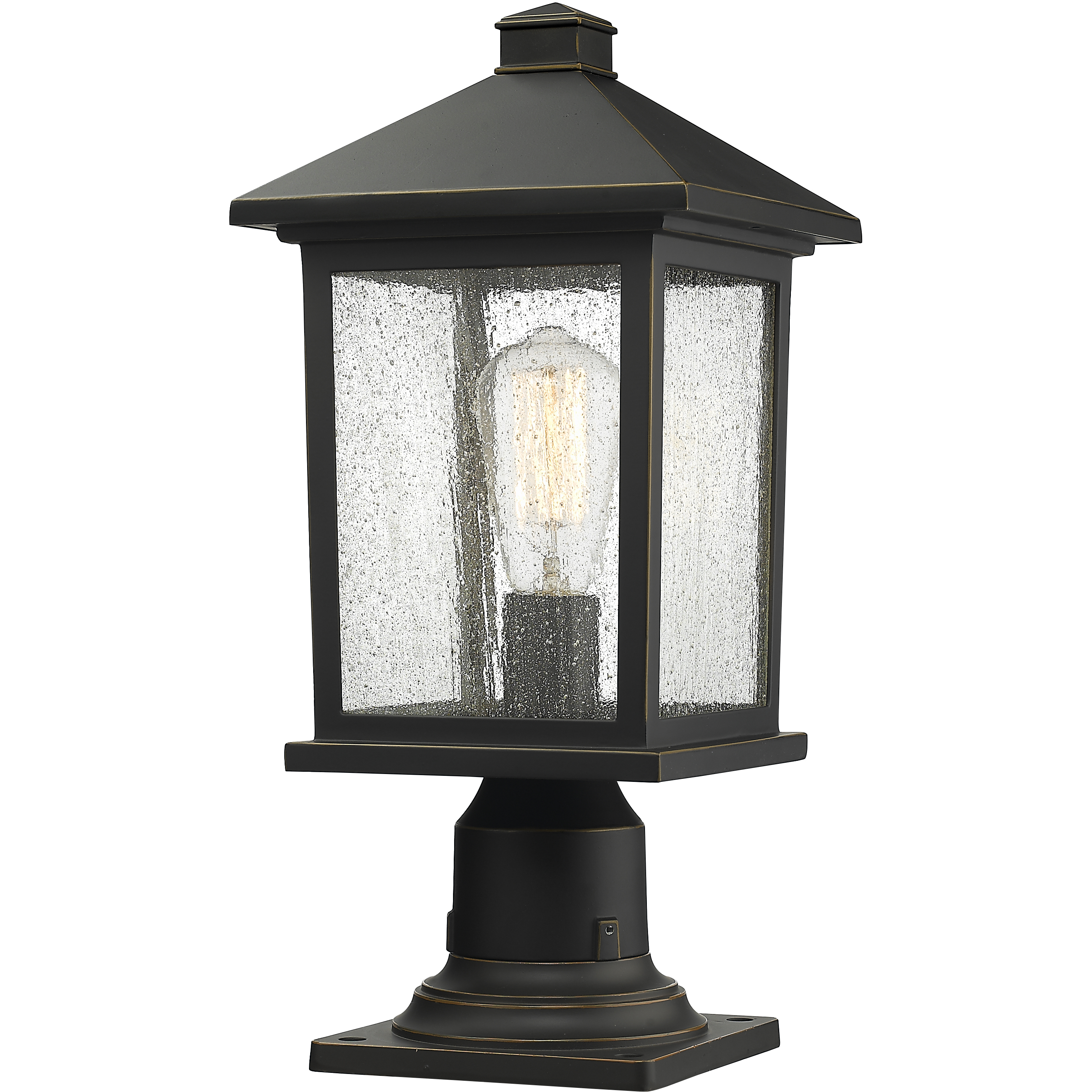 Portland 1 Light 18 inch Oil Rubbed Bronze Outdoor Pier Mounted Fixture in Clear Seedy Glass, 5.69
