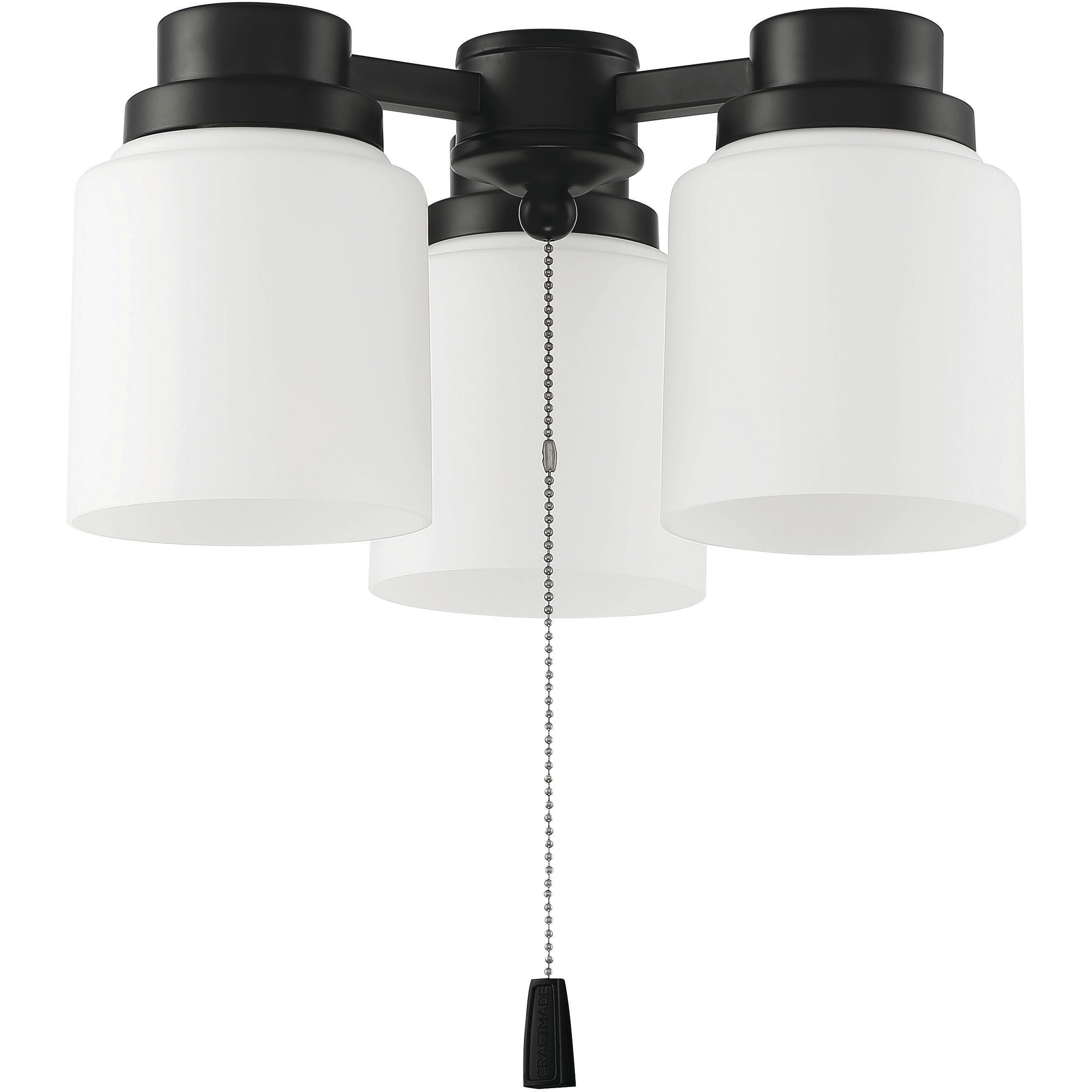 Universal LED Flat Black Fan Light Kit in White Glass