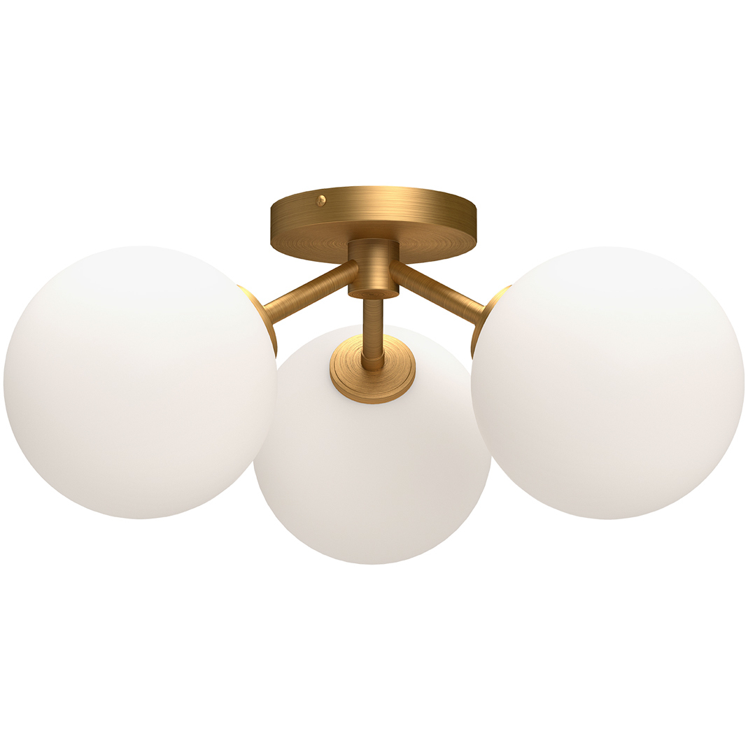 Alora Mood Cassia 3 Light 17.75 inch Aged Gold Semi Flush Mount Ceiling Light in Matte Opal Glass