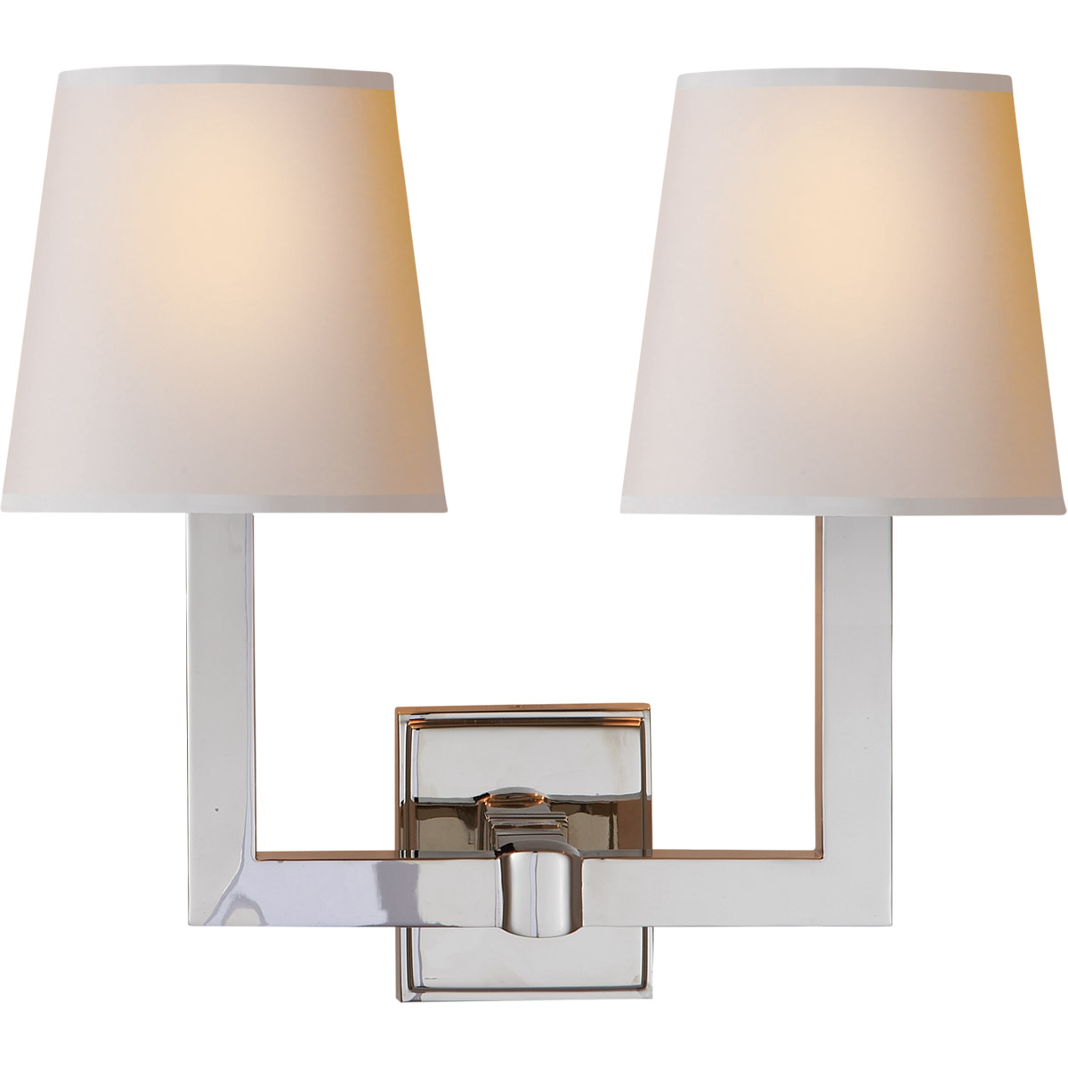 Chapman & Myers Square Tube 2 Light 15 inch Polished Nickel Double Sconce Wall Light in Natural Paper 1