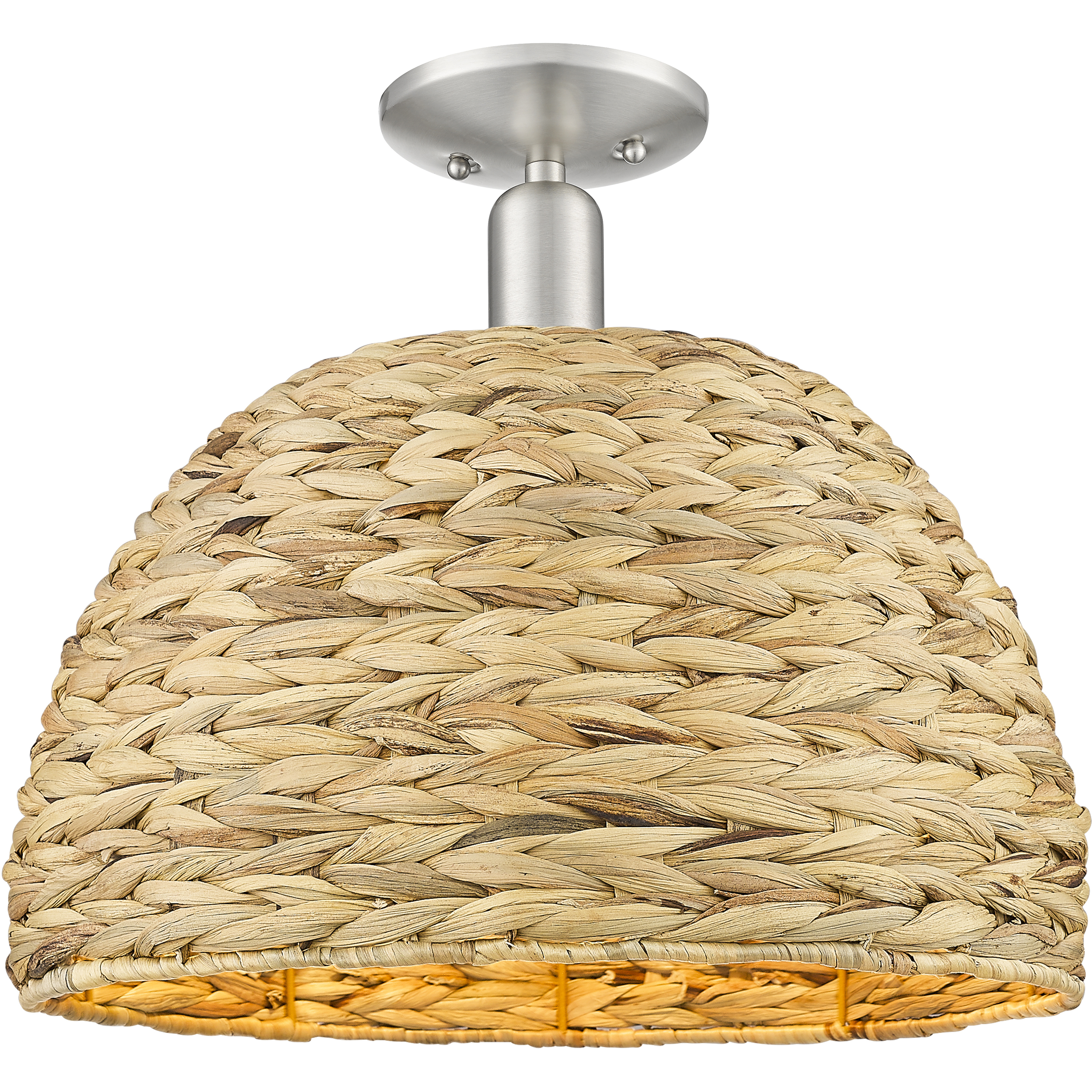 Arcadia Woven Rattan 1 Light 15.75 inch Brushed Satin Nickel Semi-Flush Mount Ceiling Light
