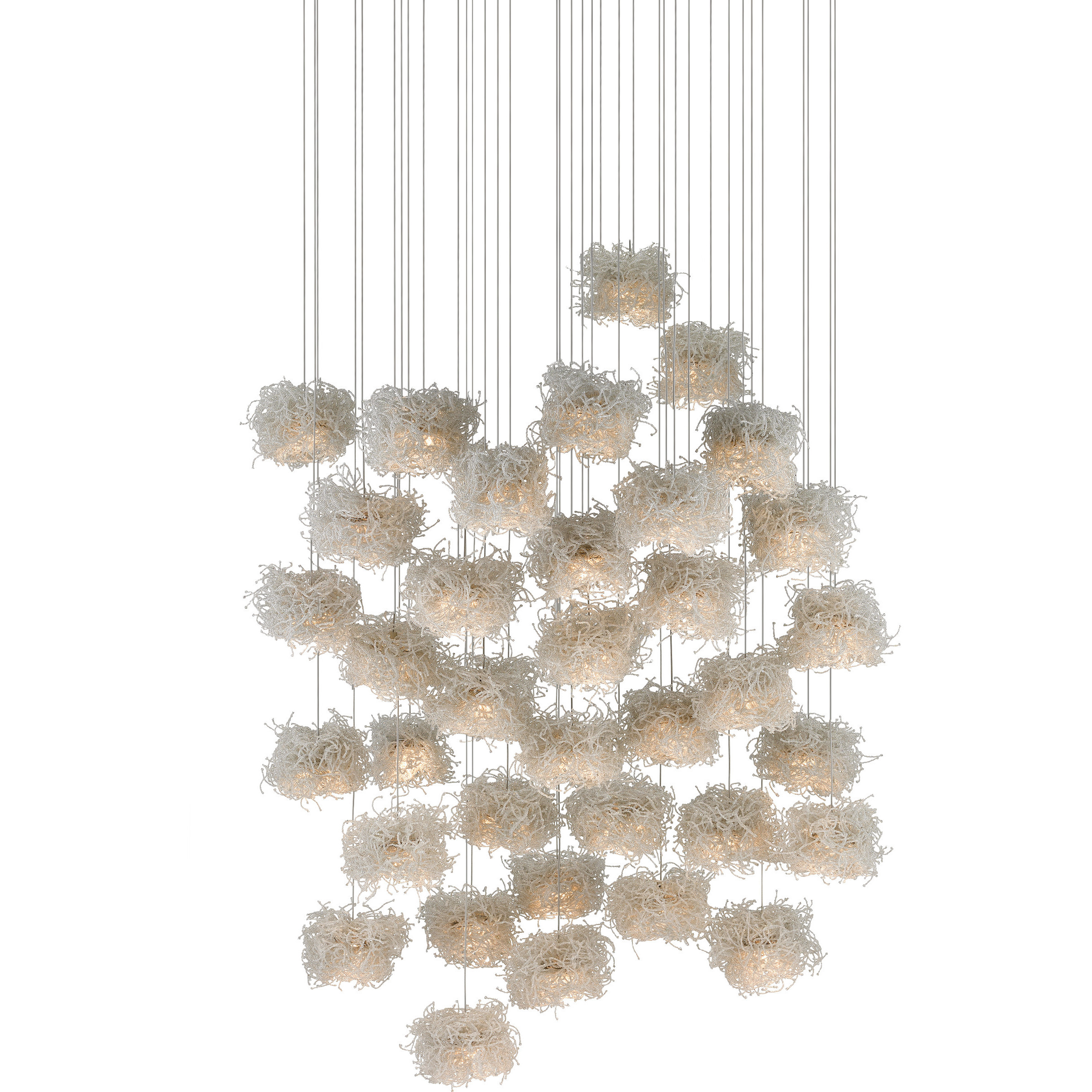 Birds Nest 36 Light 37 inch Silver Multi-Drop Pendant Ceiling Light