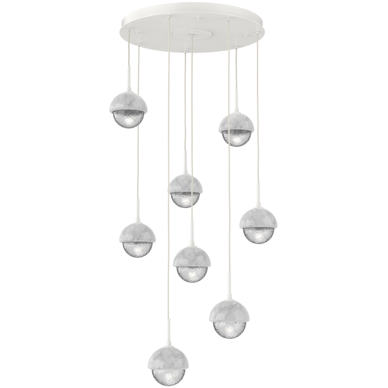 Cabochon LED 27.8 inch Salt White with White Marble Multi-Pendant Ceiling Light in 3000K LED, Clear