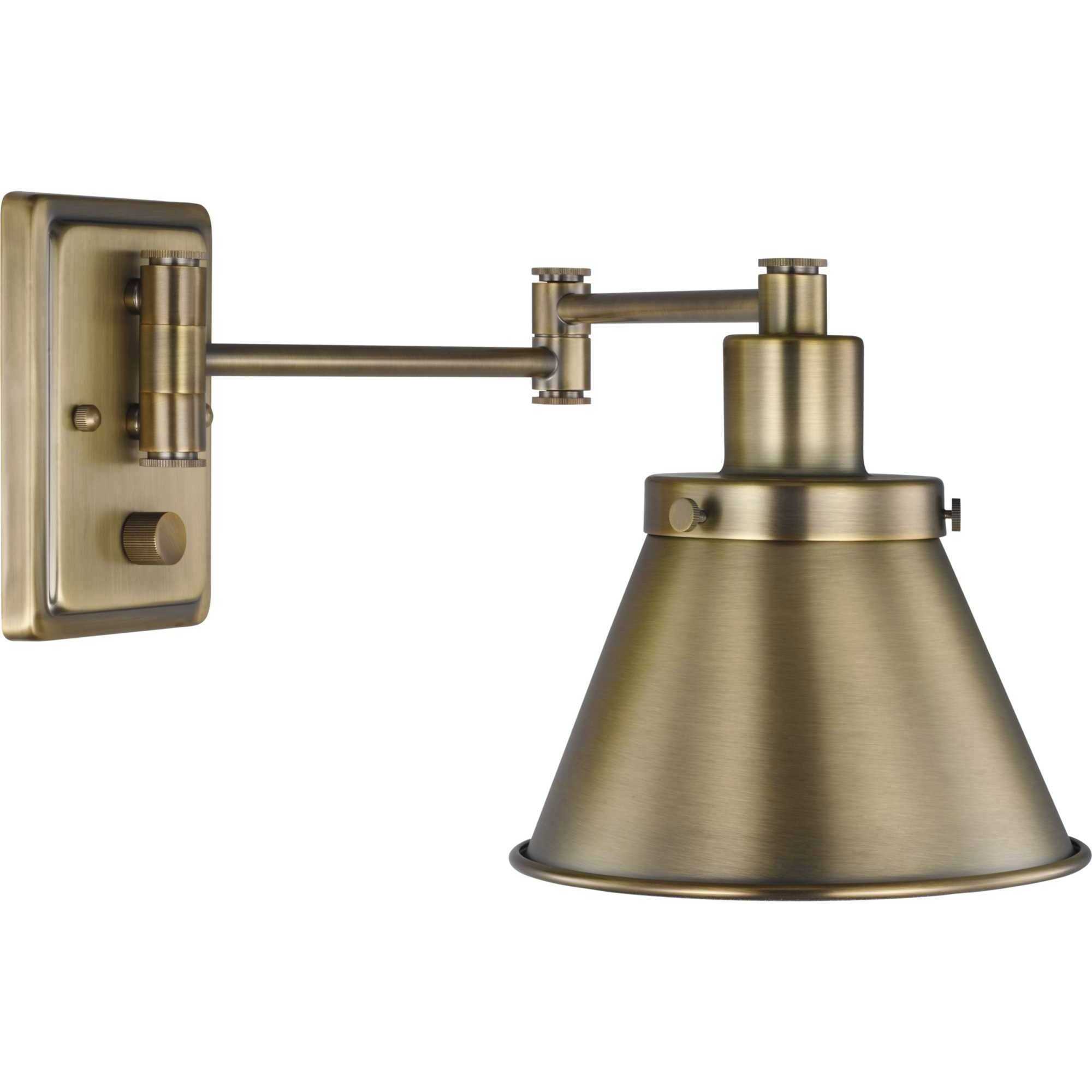 Hinton 12 inch 60.00 watt Vintage Brass Swing Arm Wall Light