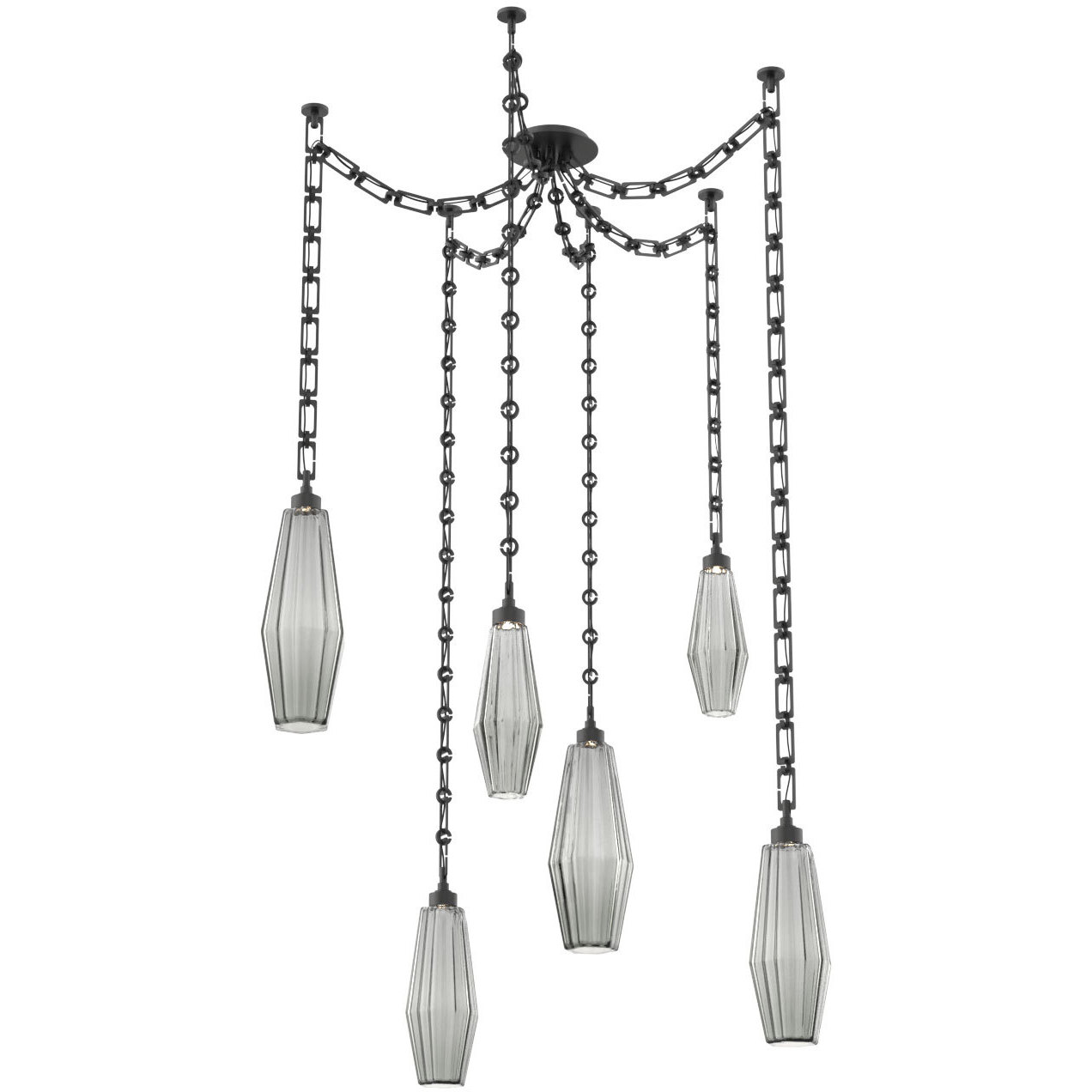 Aalto LED 14.8 inch Matte Black Swag Multi-Pendant Ceiling Light in 3000K LED, Smoke, Rectangular Chain