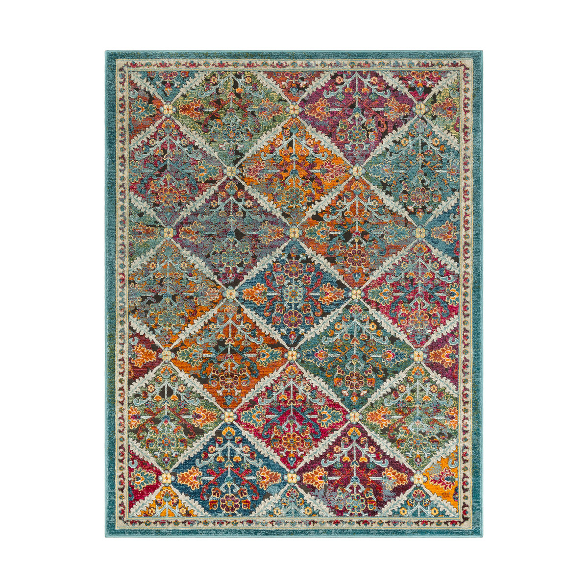 Herati 71 X 47 inch Bright Orange/Rust/Bright Pink/Eggplant/Dark Green Rugs, Rectangle