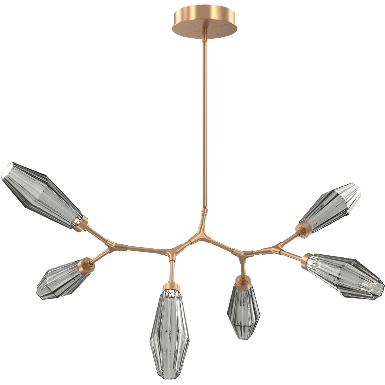 Aalto LED 43 inch Novel Brass Linear Pendant Ceiling Light in 3000K LED, Optic Rib Smoke, Modern Branch