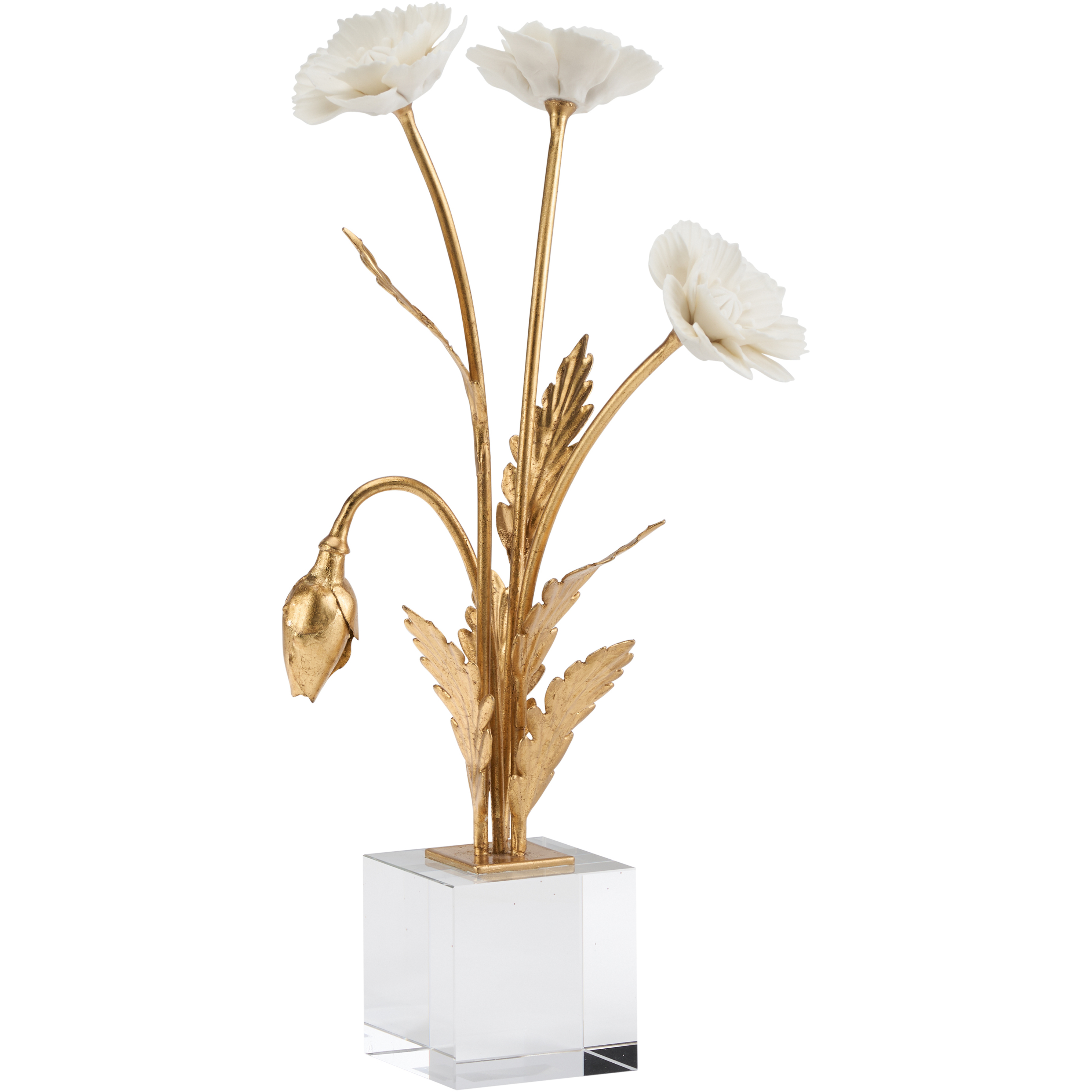 Porcelain Poppie White/Cream and Gold Porcelain Flower Decor