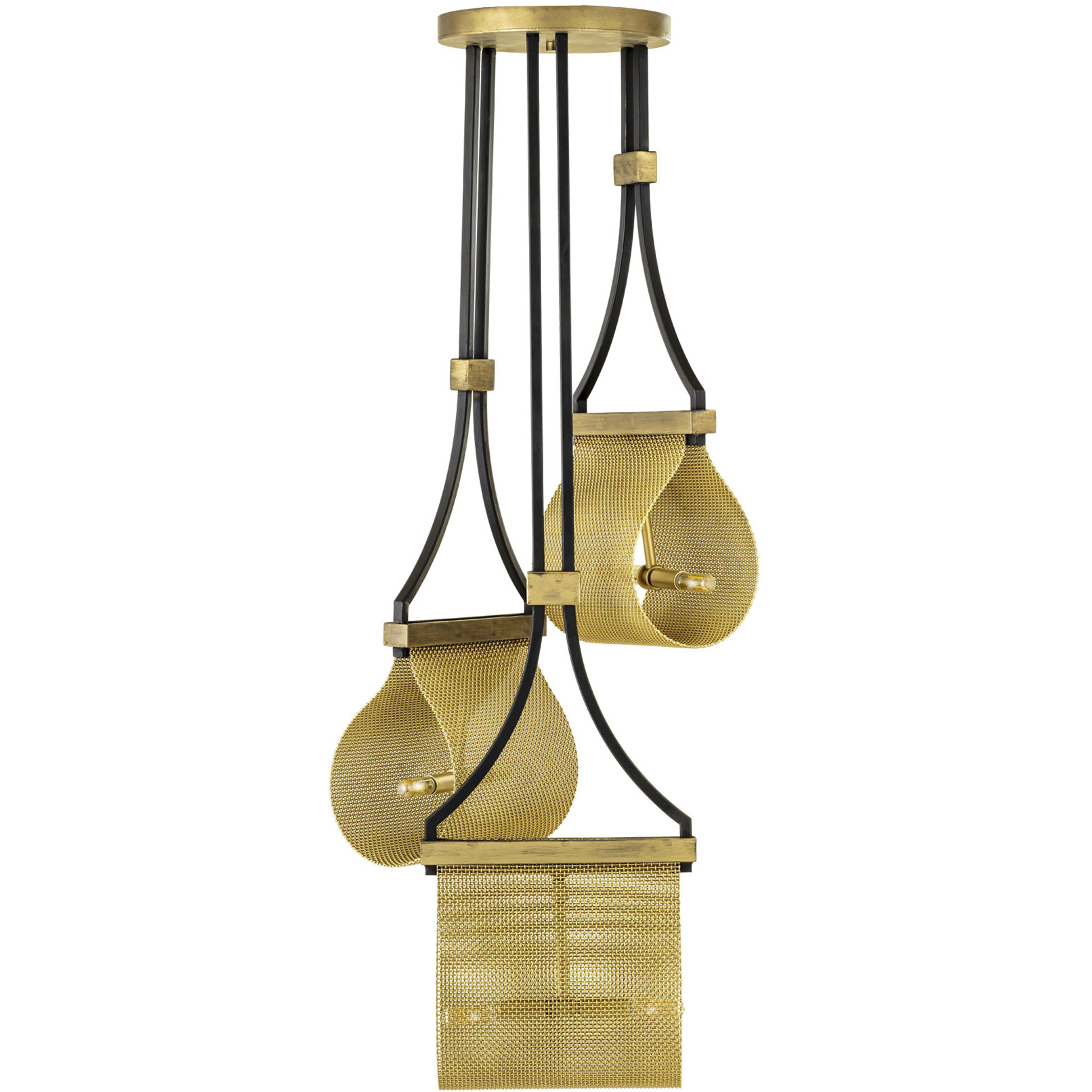 New Traditional 6 Light Matte Black and Brass Mesh Pendant Ceiling Light