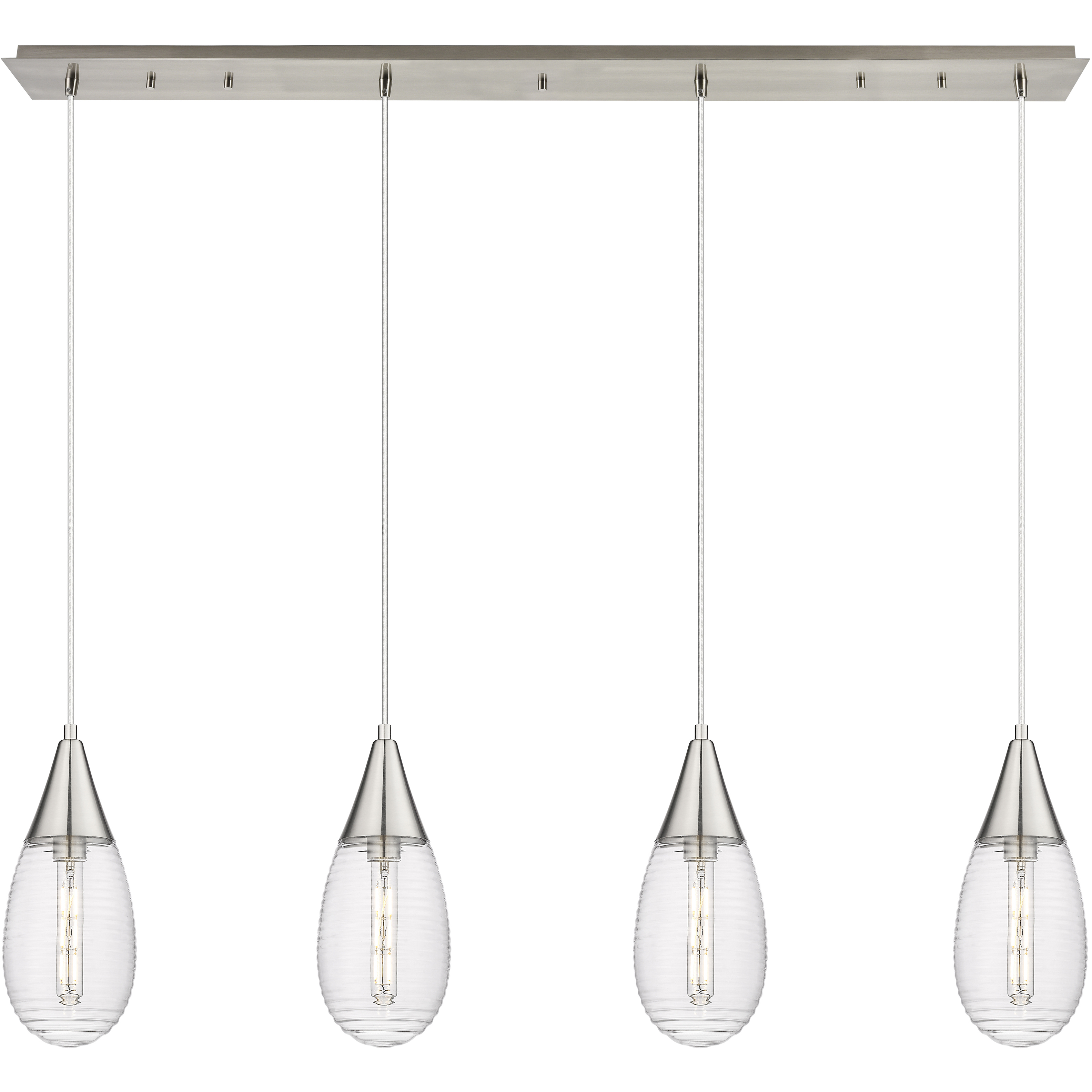 Malone 4 Light 49.75 inch Brushed Satin Nickel Linear Pendant Ceiling Light in Striped Clear Glass