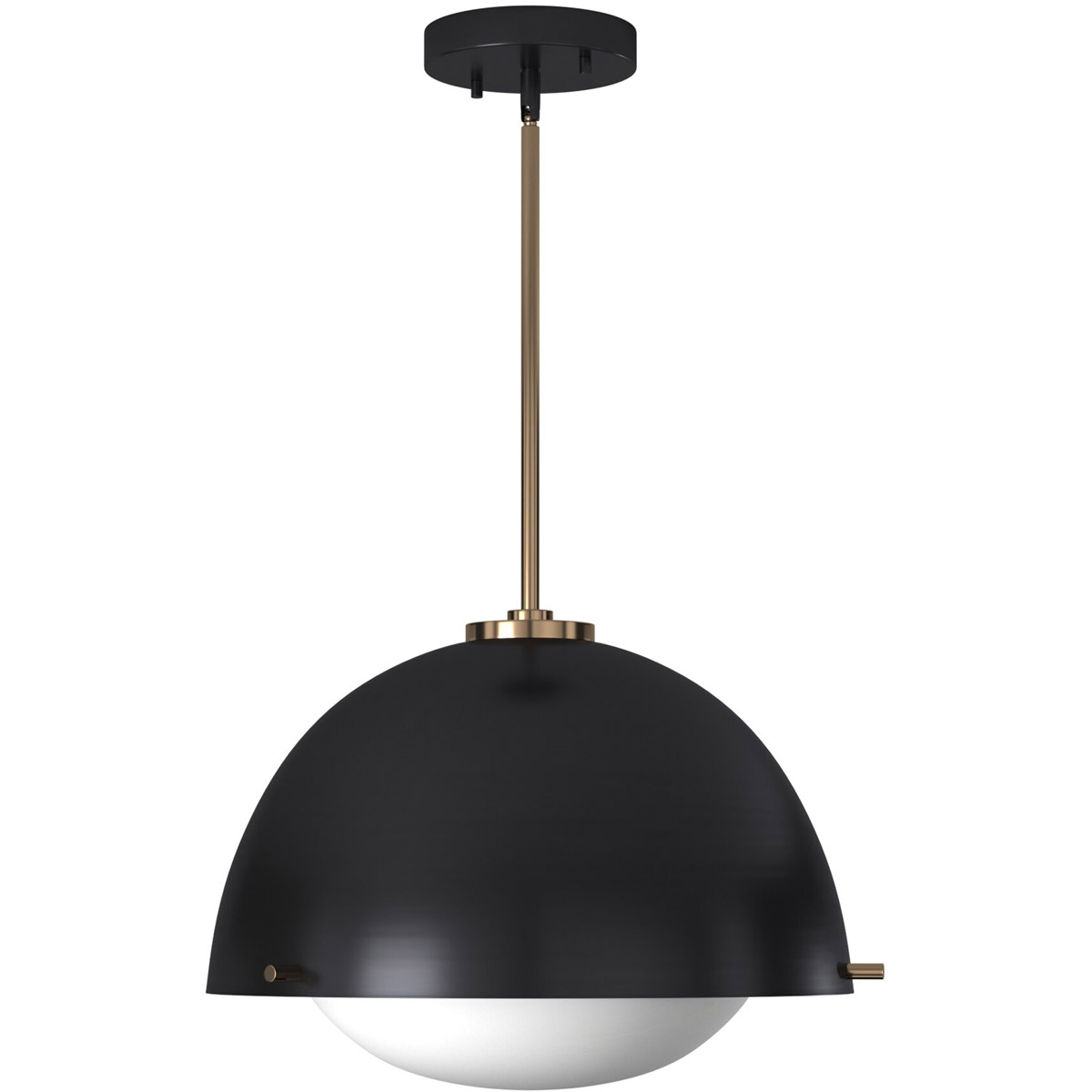 EVOLV 15 inch Matte Black with Brass Accents Pendant Ceiling Light, Hemisphere Family