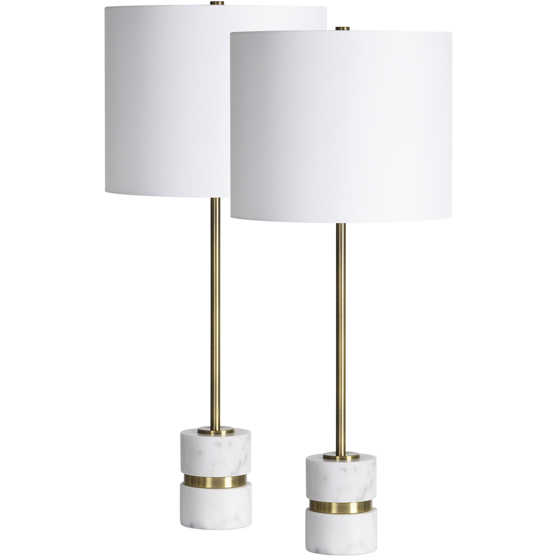 Talulla 28.75 inch 100 watt Antique Brushed Brass and White Table Lamps Portable Light, Set of 2