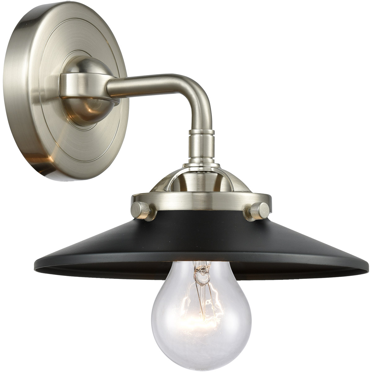 Nouveau Railroad 1 Light 8 inch Brushed Satin Nickel Sconce Wall Light in Matte Black, Nouveau