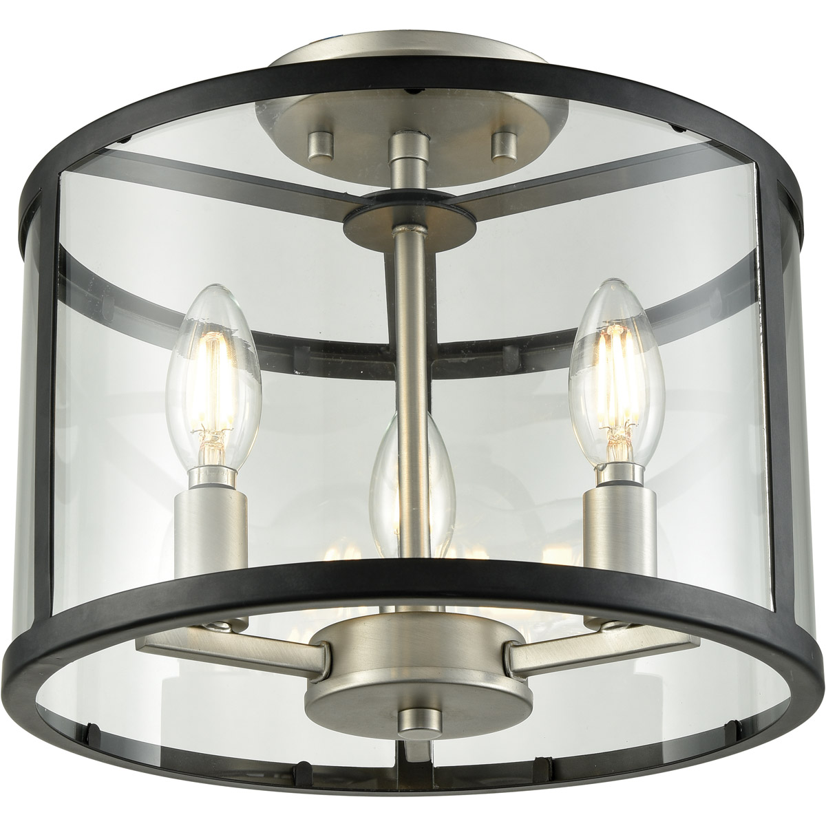 Downtown 3 Light 11.75 inch Buffed Nickel And Graphite Semi-flush Mount Ceiling Light
