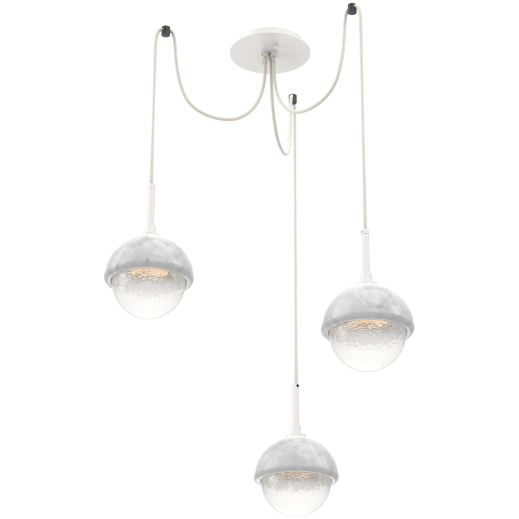 Cabochon LED 14.1 inch Salt White with White Marble Swag Multi-Pendant Ceiling Light in White Linen, 2700K LED