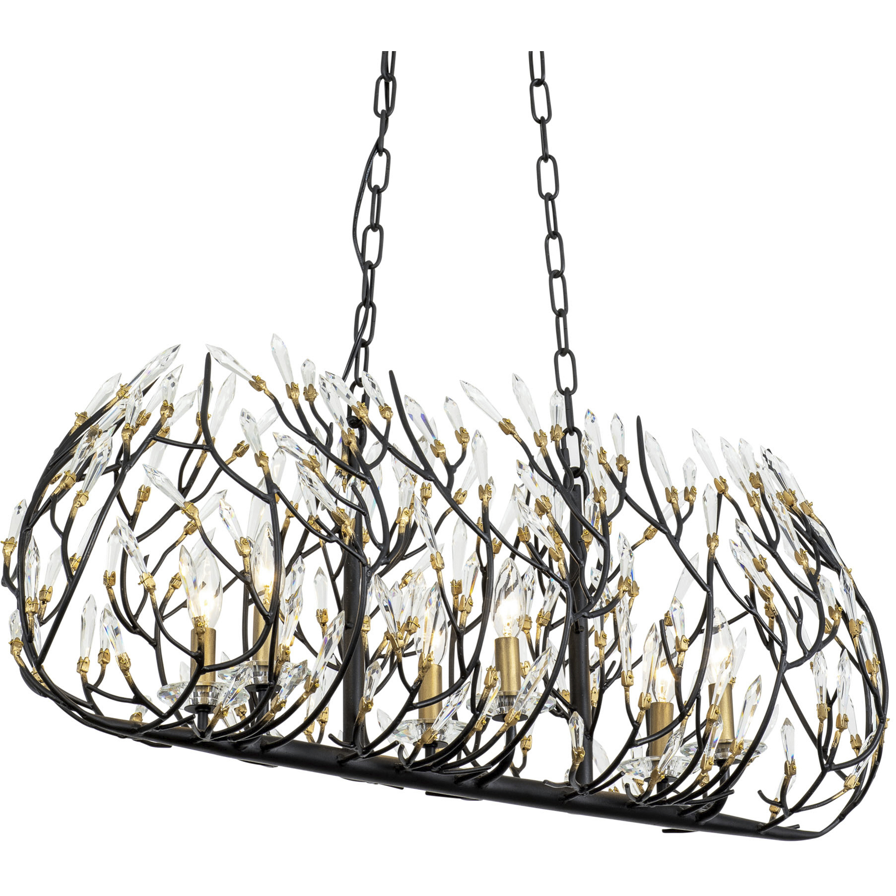 Bask 6 Light 36 inch Matte Black and French Gold Linear Pendant Ceiling Light in Matte Black/French Gold