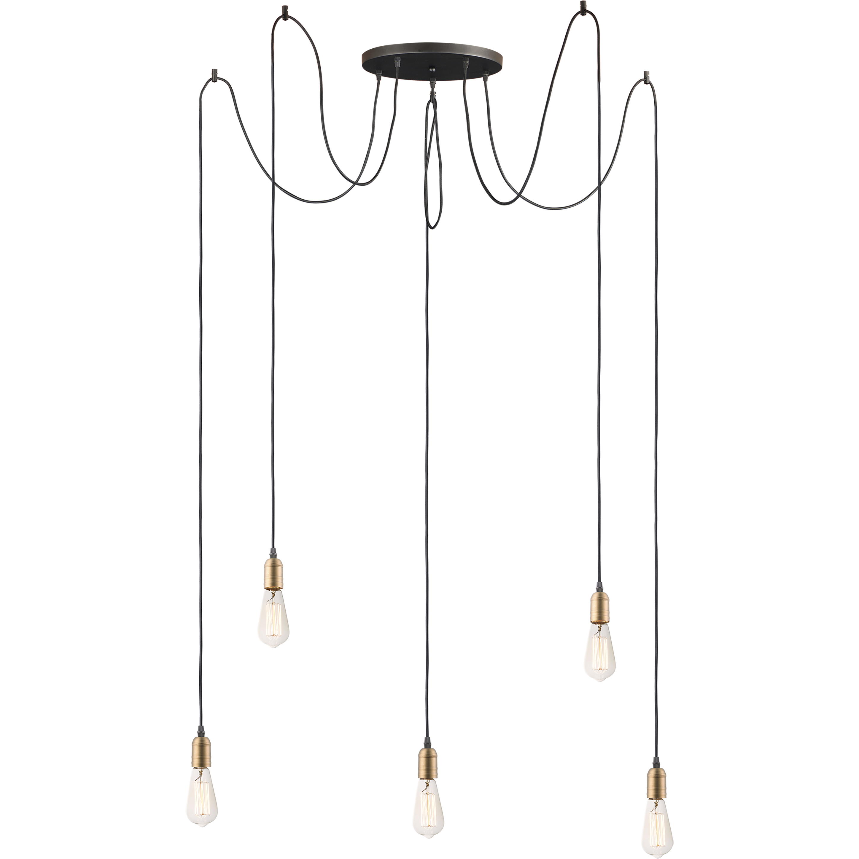 Early Electric 5 Light 13.75 inch Black and Antique Brass Multi-Light Pendant Ceiling Light