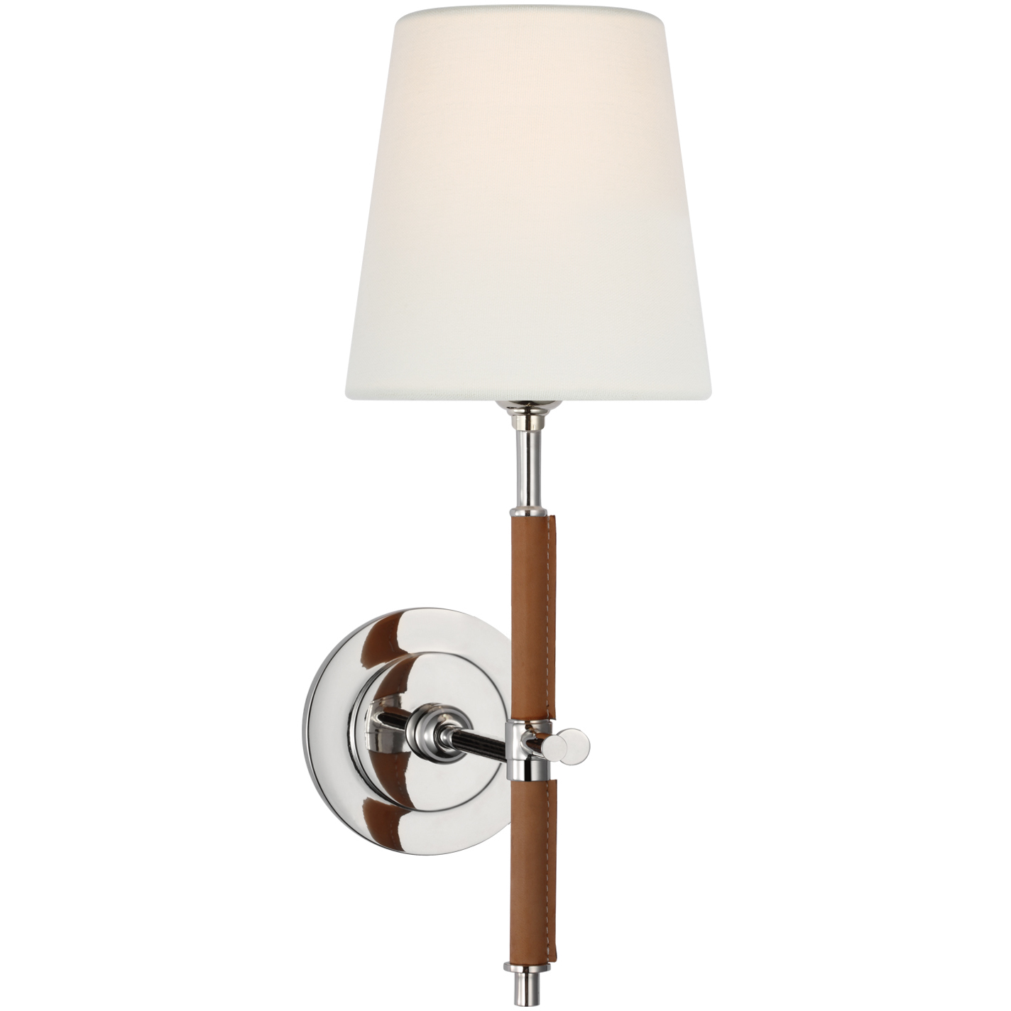 Thomas O'Brien Bryant2 LED 5.5 inch Polished Nickel and Natural Leather Wrapped Sconce Wall Light in Linen