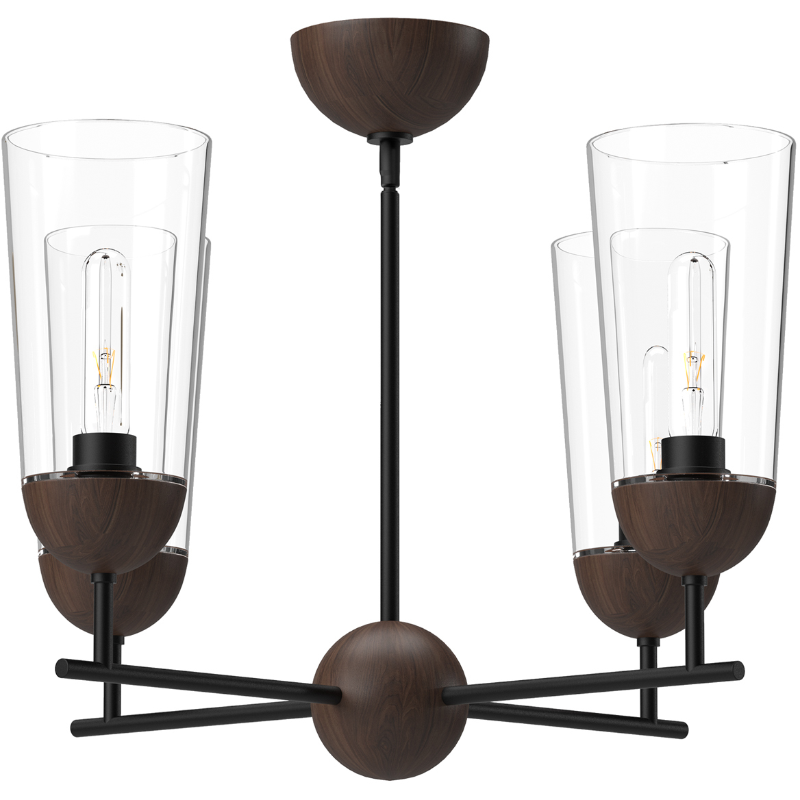 Alora Mood Emil 4 Light 25 inch Matte Black Chandelier Ceiling Light in Matte Black and Walnut