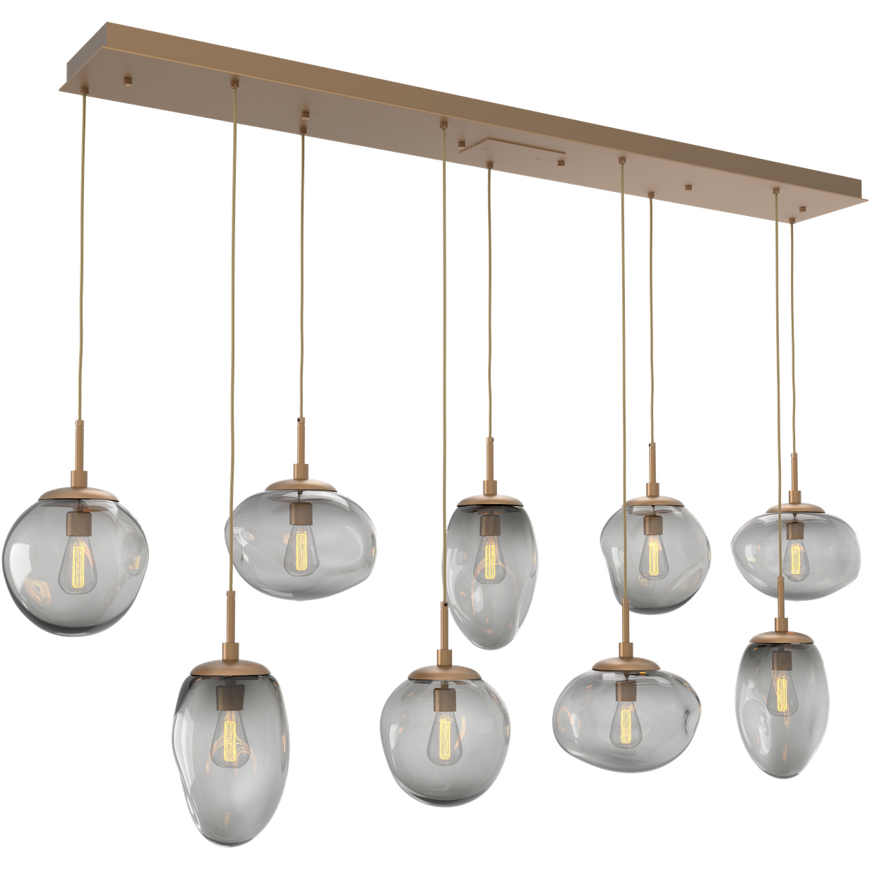 Cosmos Incandescent 9 Light Novel Brass Linear Pendant Ceiling Light in Smoke Cosmos, Multi-Pendant