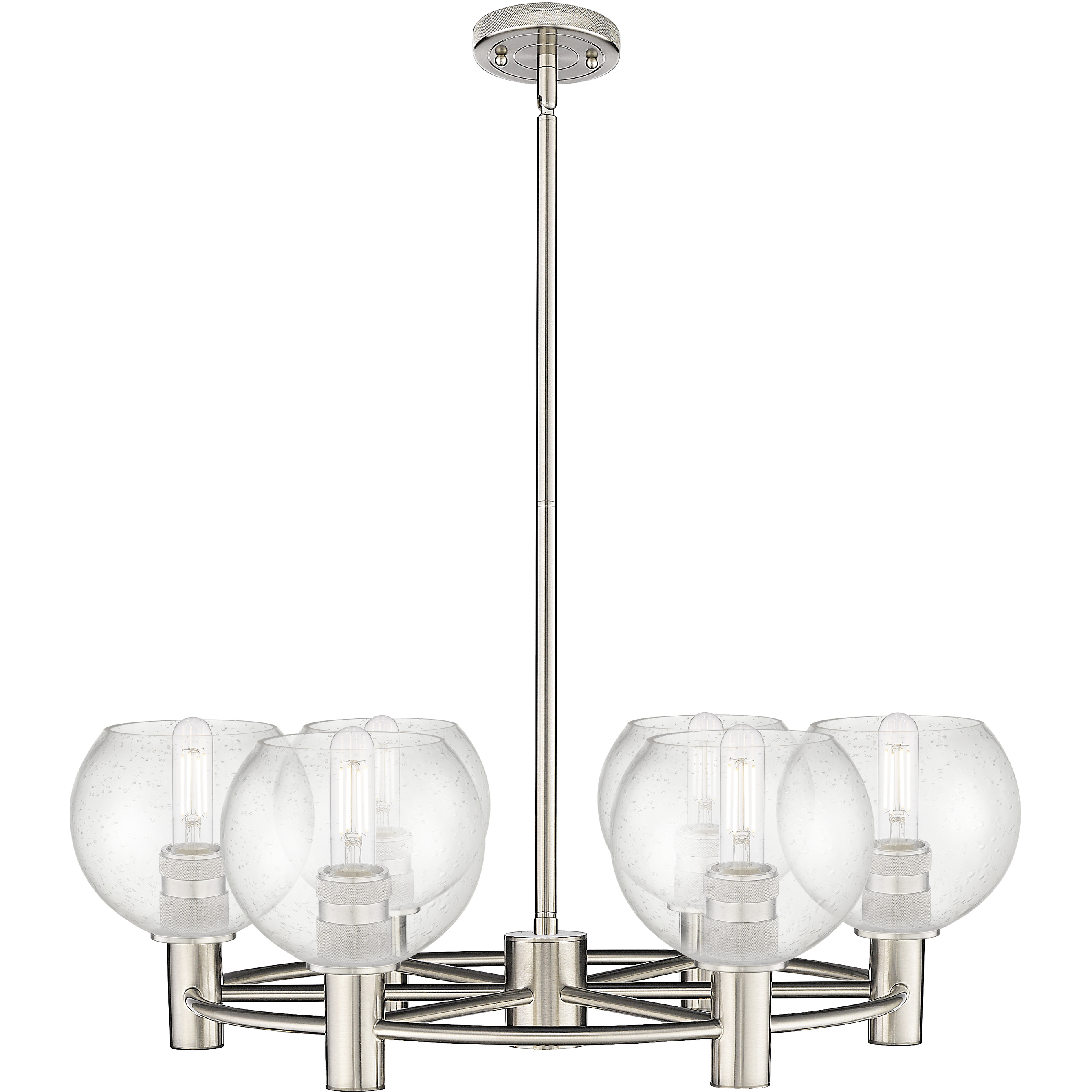Crown Point 6 Light 26 inch Satin Nickel Chandelier Ceiling Light in Seedy Glass