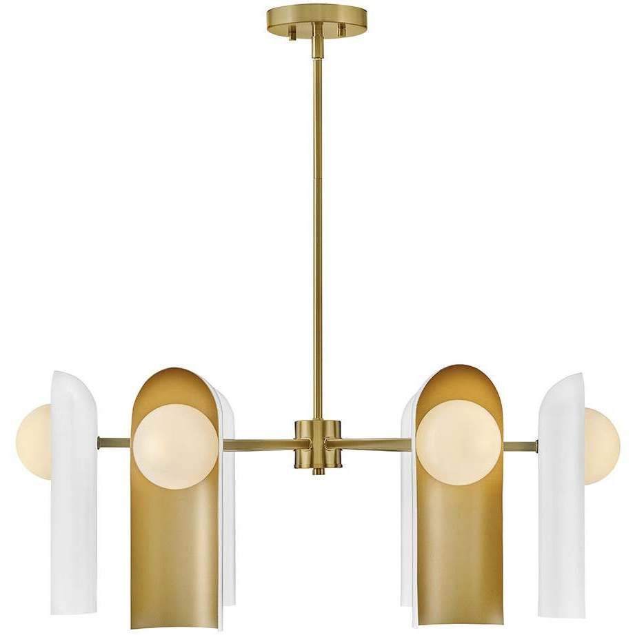 Zuri 6 Light 30 inch Lacquered Brass with Satin Off-White Chandelier Ceiling Light in Lacquered Brass and Satin Off-White