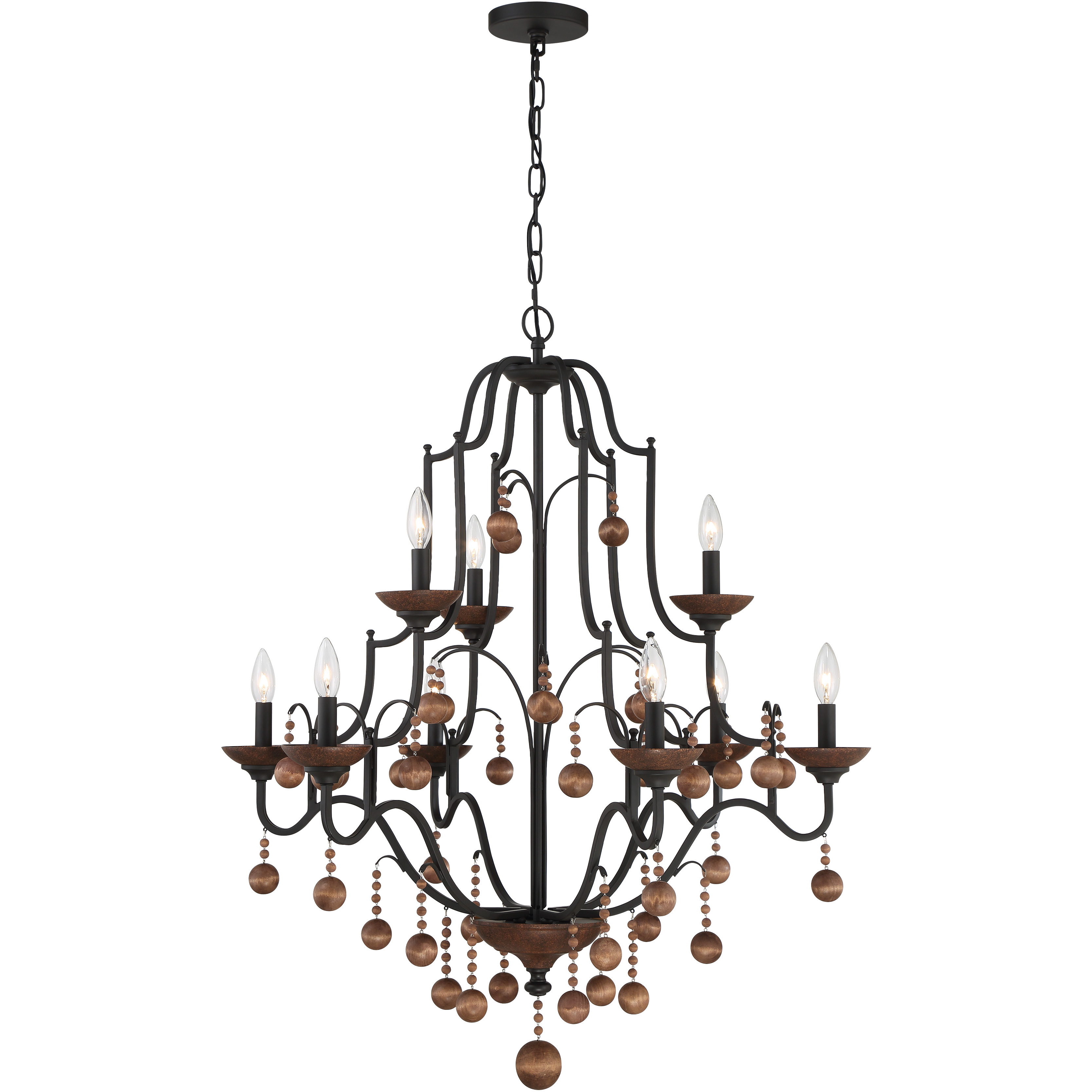 Colonial Charm 9 Light 33.13 inch Old World Bronze/Walnut Accents Chandelier Ceiling Light