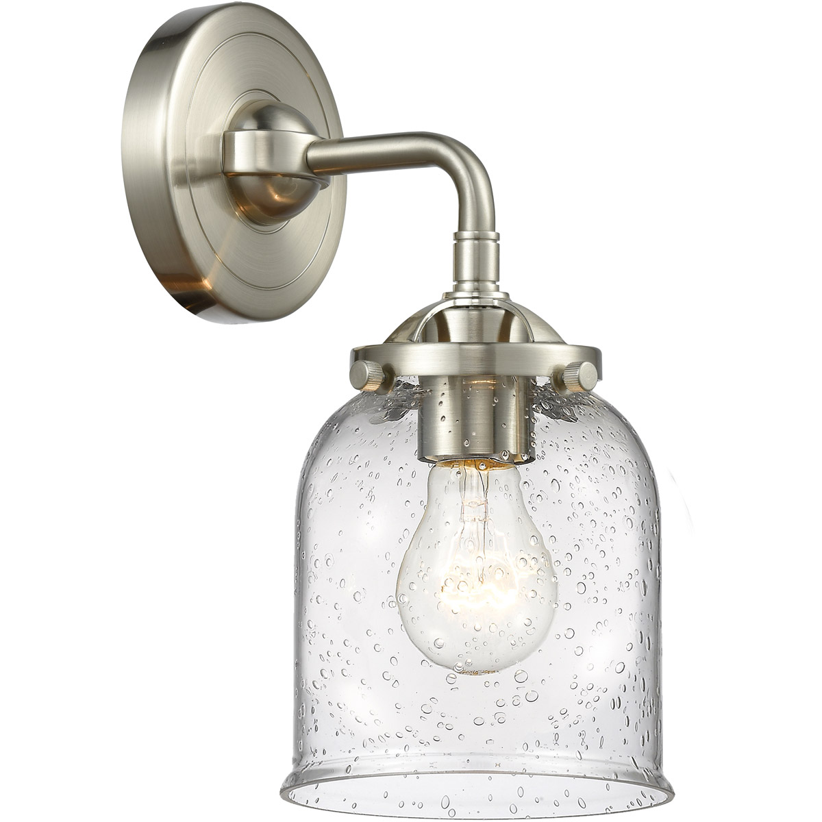 Nouveau Small Bell 1 Light 5 inch Brushed Satin Nickel Sconce Wall Light in Seedy Glass, Nouveau