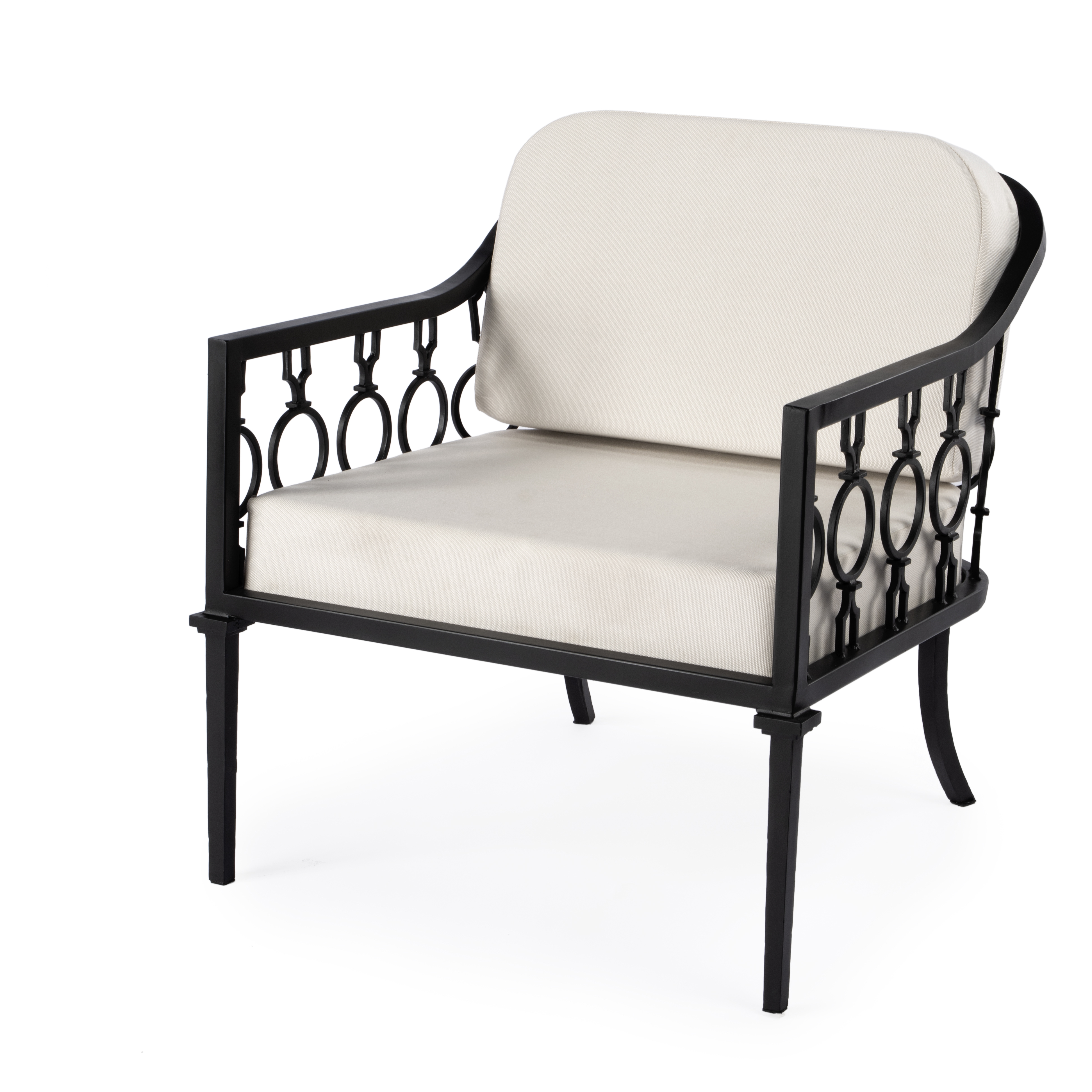 Southport Iron Upholstered Outdoor Lounge Chair in Black