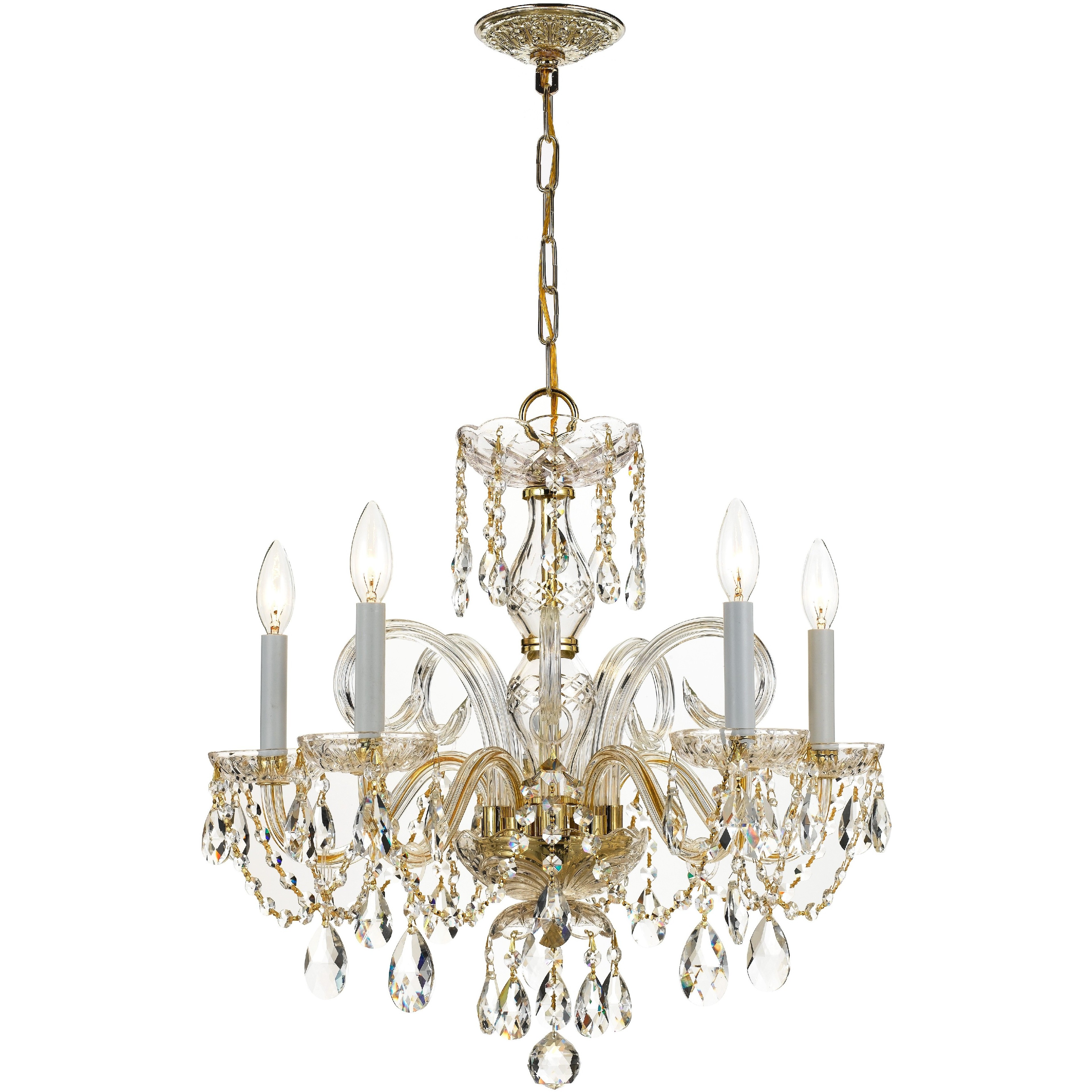 Traditional Crystal 5 Light 22 inch Polished Brass Chandelier Ceiling Light in Clear Spectra