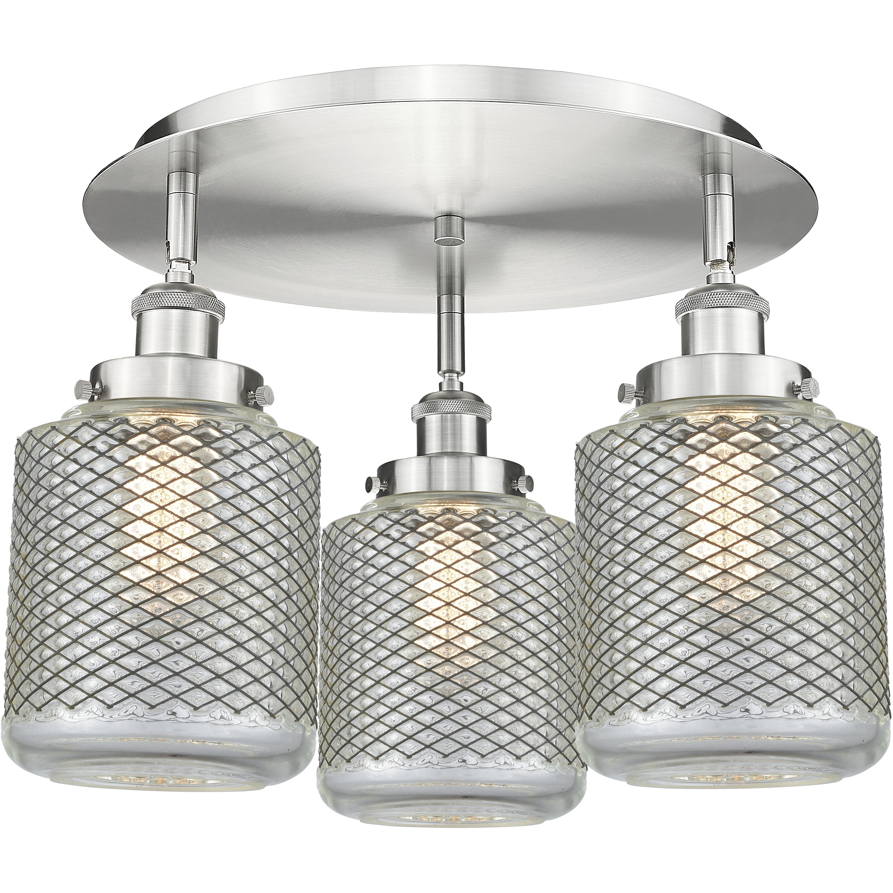 Edison 3 Light 17.75 inch Satin Nickel Flush Mount Ceiling Light