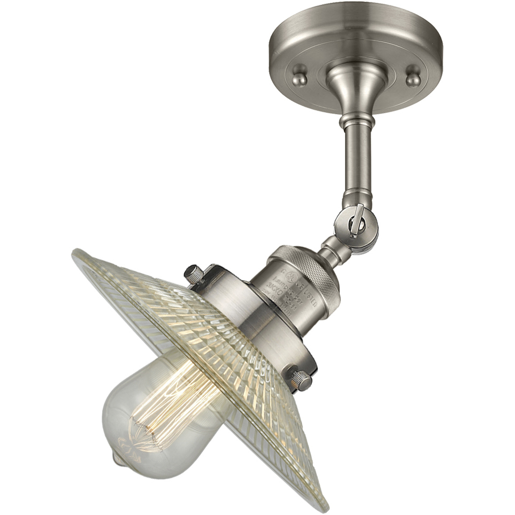 Franklin Restoration Halophane LED 8.5 inch Brushed Satin Nickel Sconce Wall Light in Clear Halophane Glass, Franklin Restoration