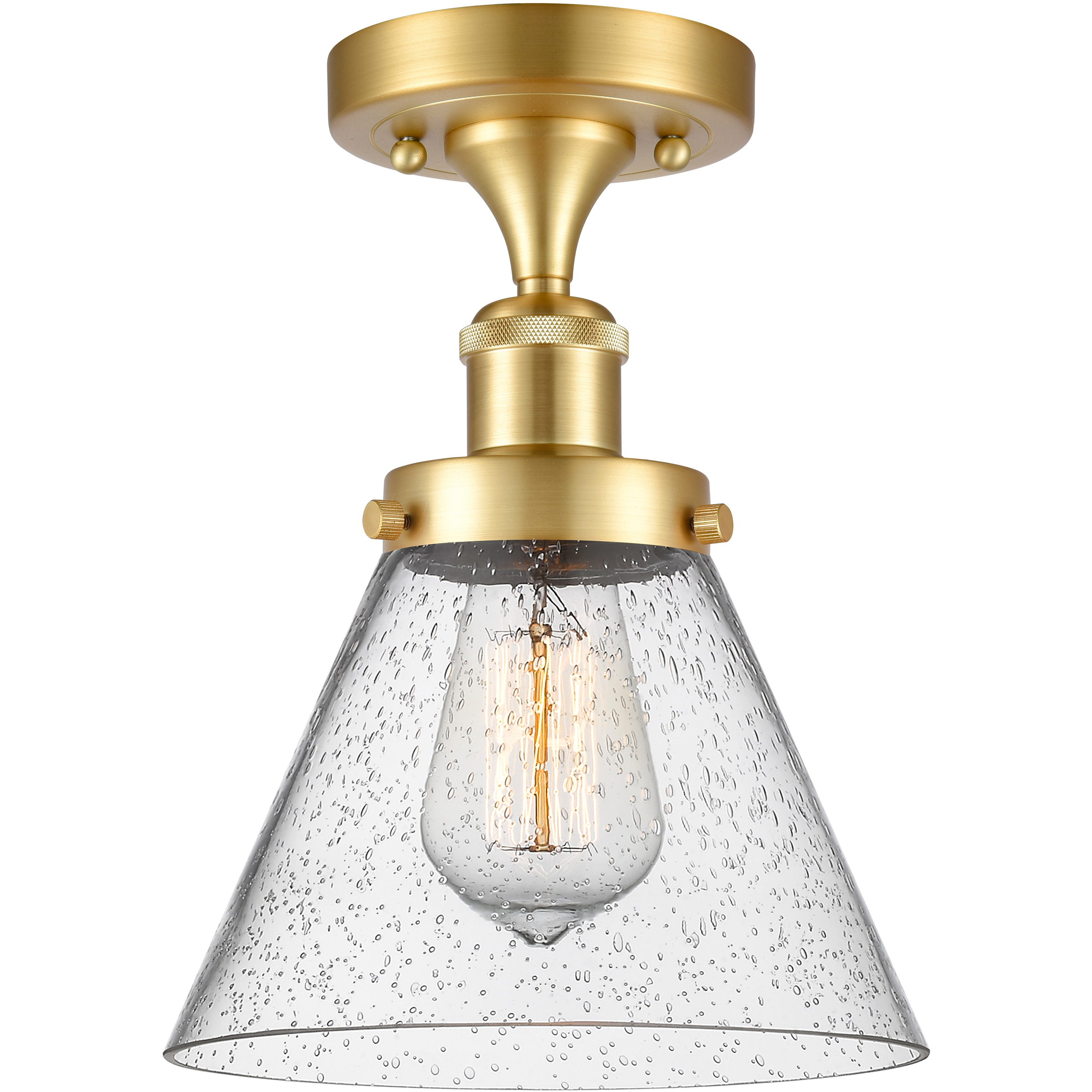 Cone 1 Light 7.75 inch Satin Gold Semi-Flush Mount Ceiling Light