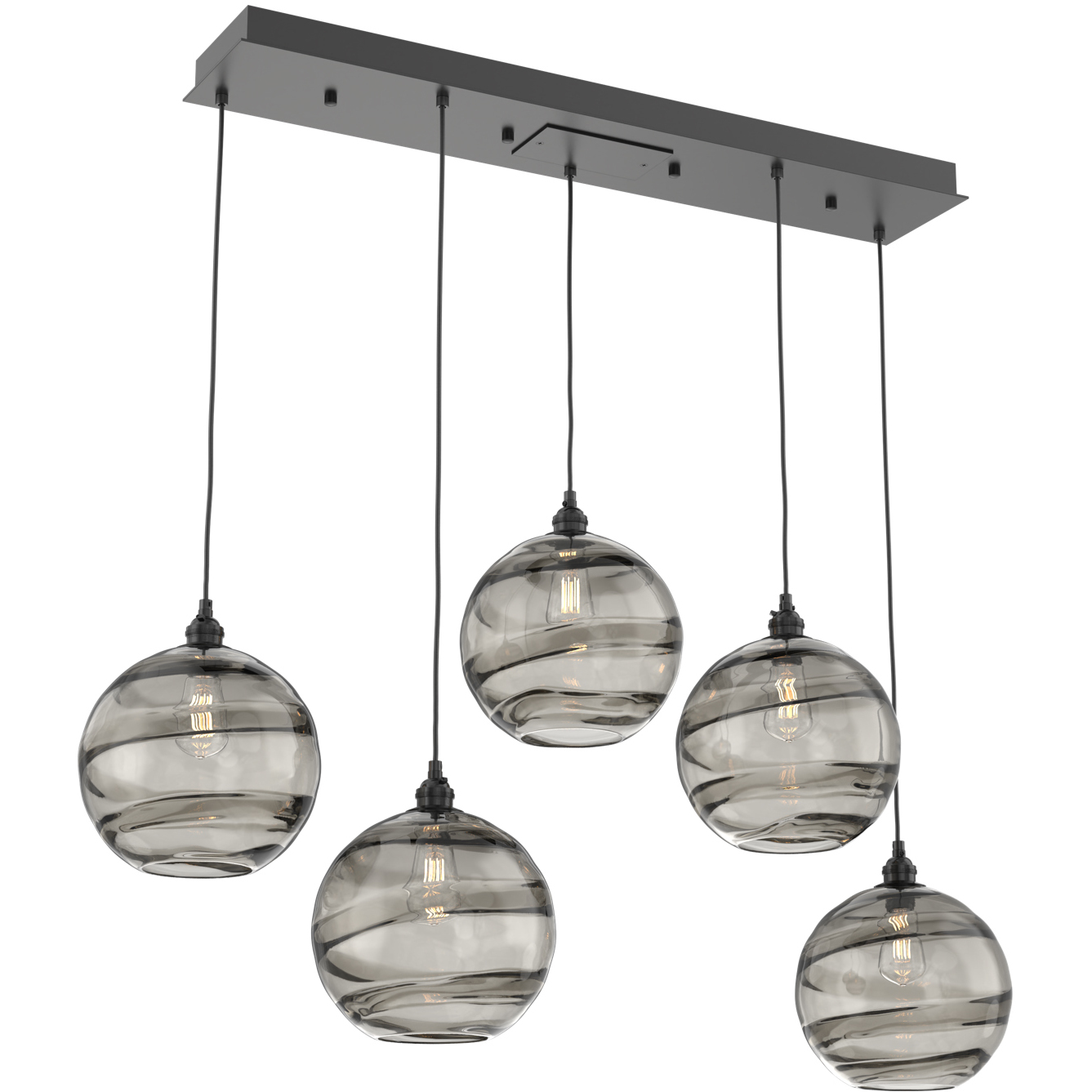 Terra 5 Light Matte Black Linear Pendant Ceiling Light in Terra Smoke, Multi-Port