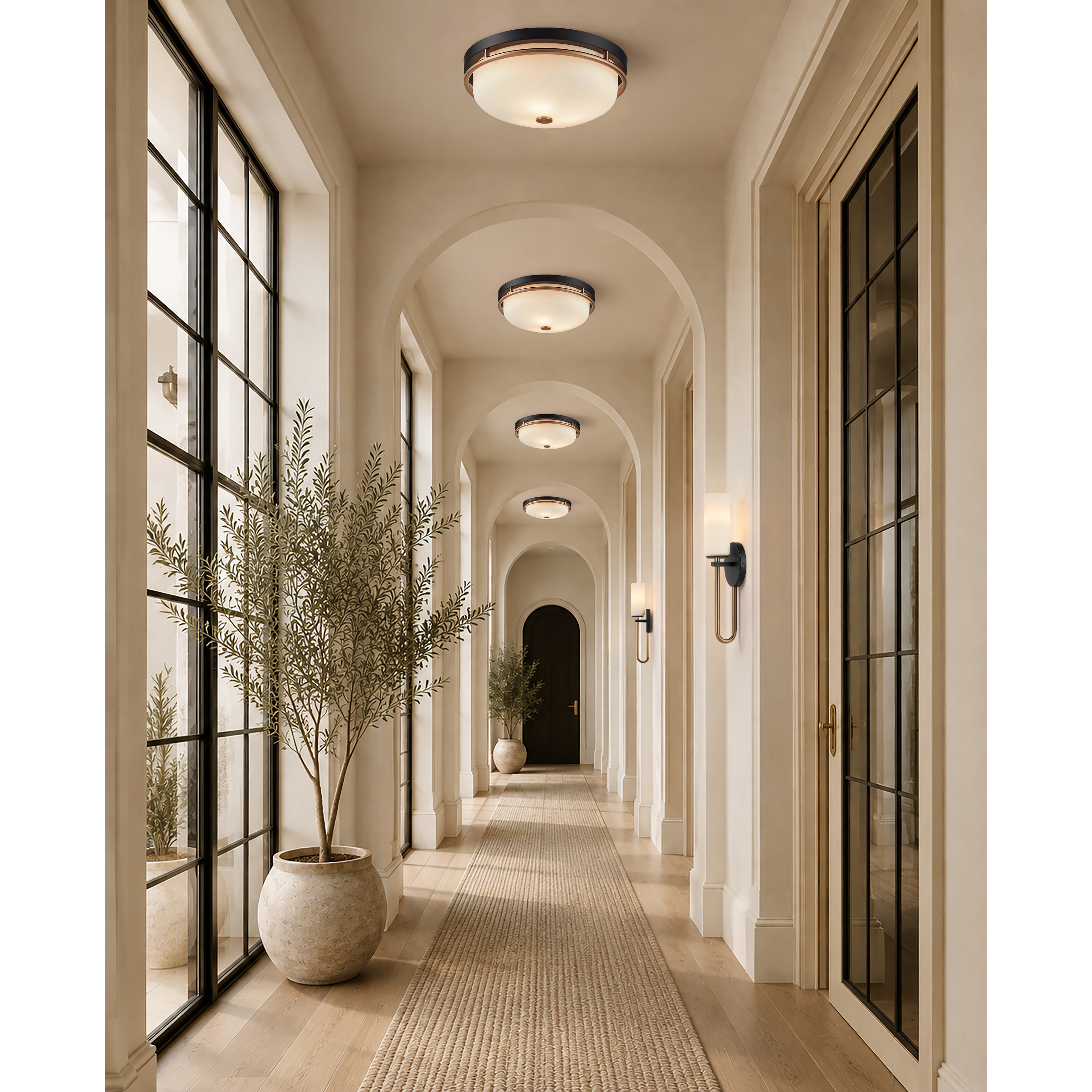 Fusion Collection - Tilburg Family 3 Light 15.75 inch Matte Black and Brass and Opal Flush-Mount Ceiling Light, EVOLV
