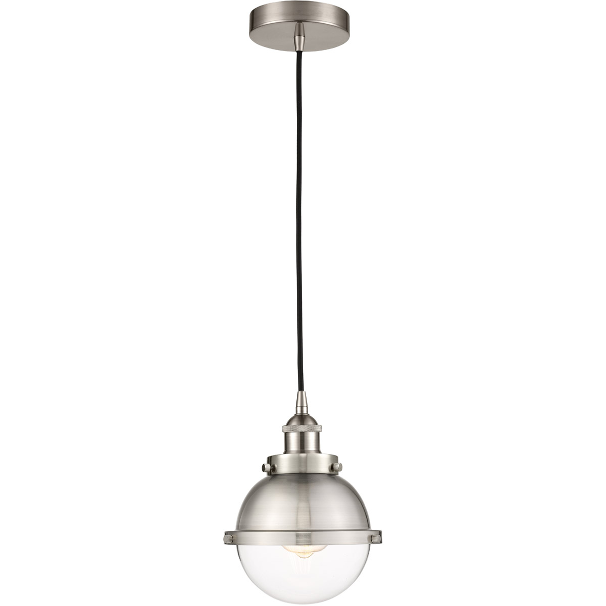 Edison Hampden LED 7.25 inch Brushed Satin Nickel Mini Pendant Ceiling Light in Clear Glass