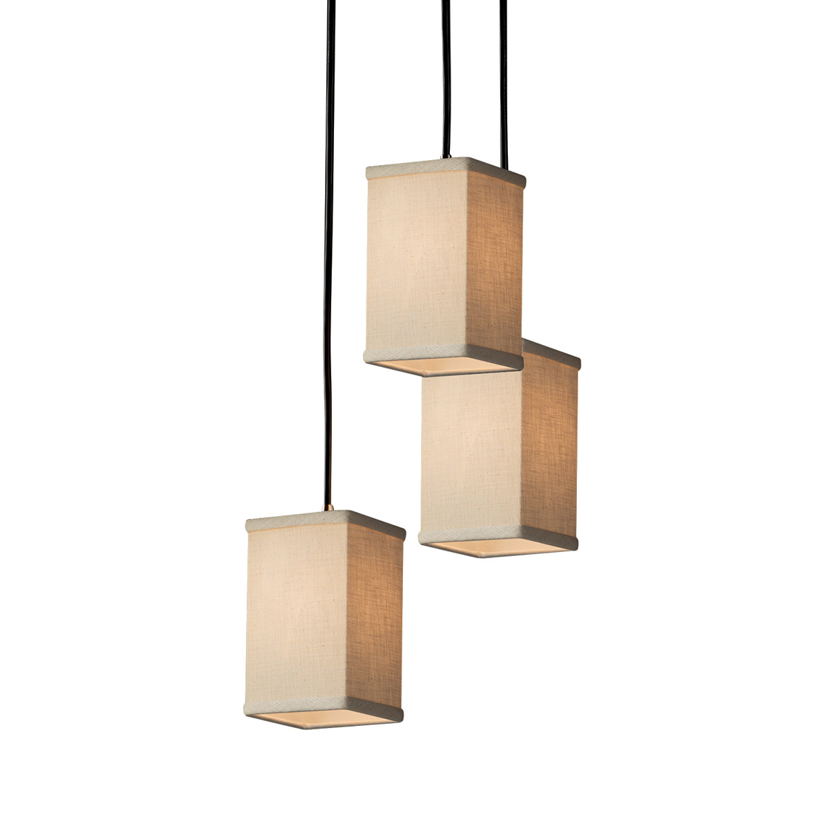 Textile 3 Light 4 inch Brushed Nickel Pendant Ceiling Light in Black Cord, Cream, Incandescent