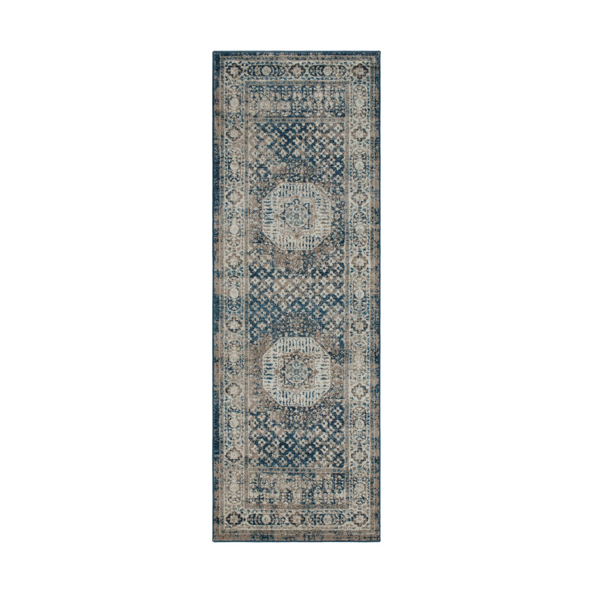 Ayasofya 91 X 31 inch Navy/Cream/Taupe Rugs, Polypropylene