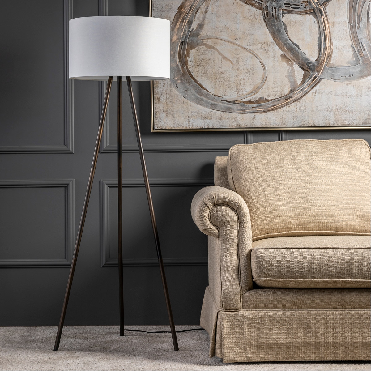 Amelia 62 inch 100 watt Black Floor Lamp Portable Light