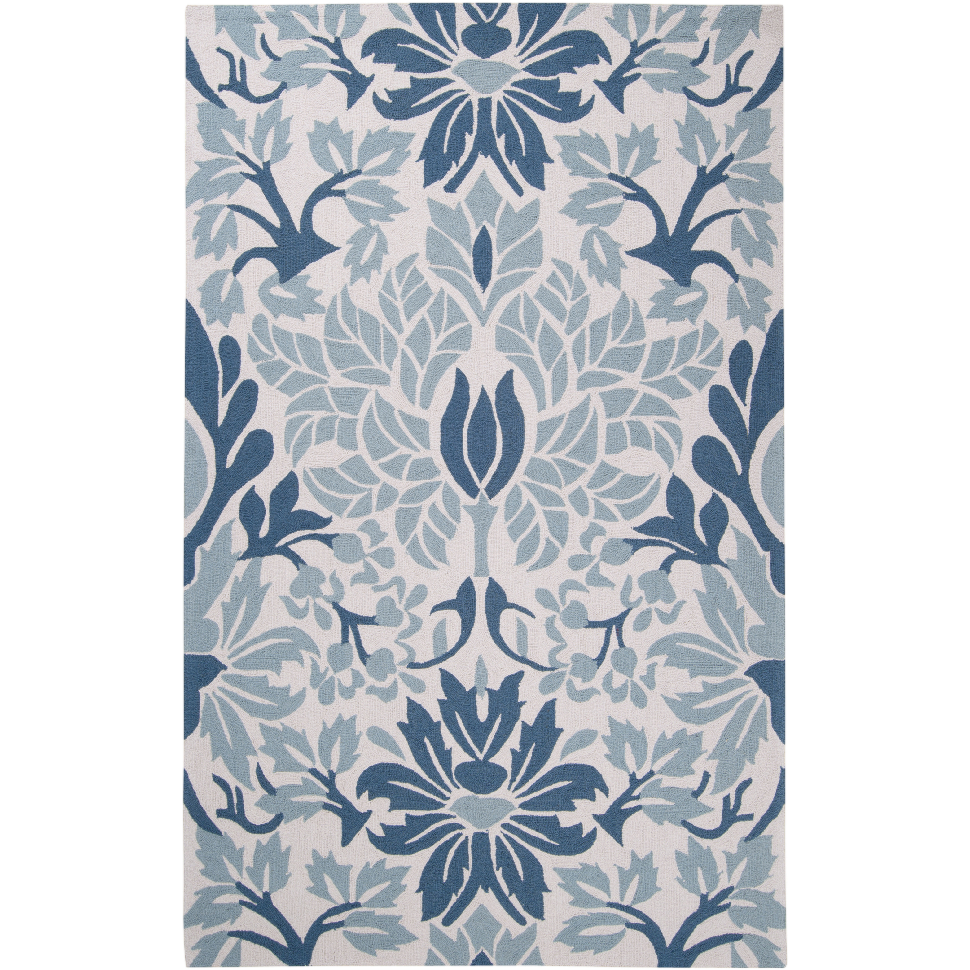 Flor 33 X 24 inch Beige/Teal/Blue Handmade Rug
